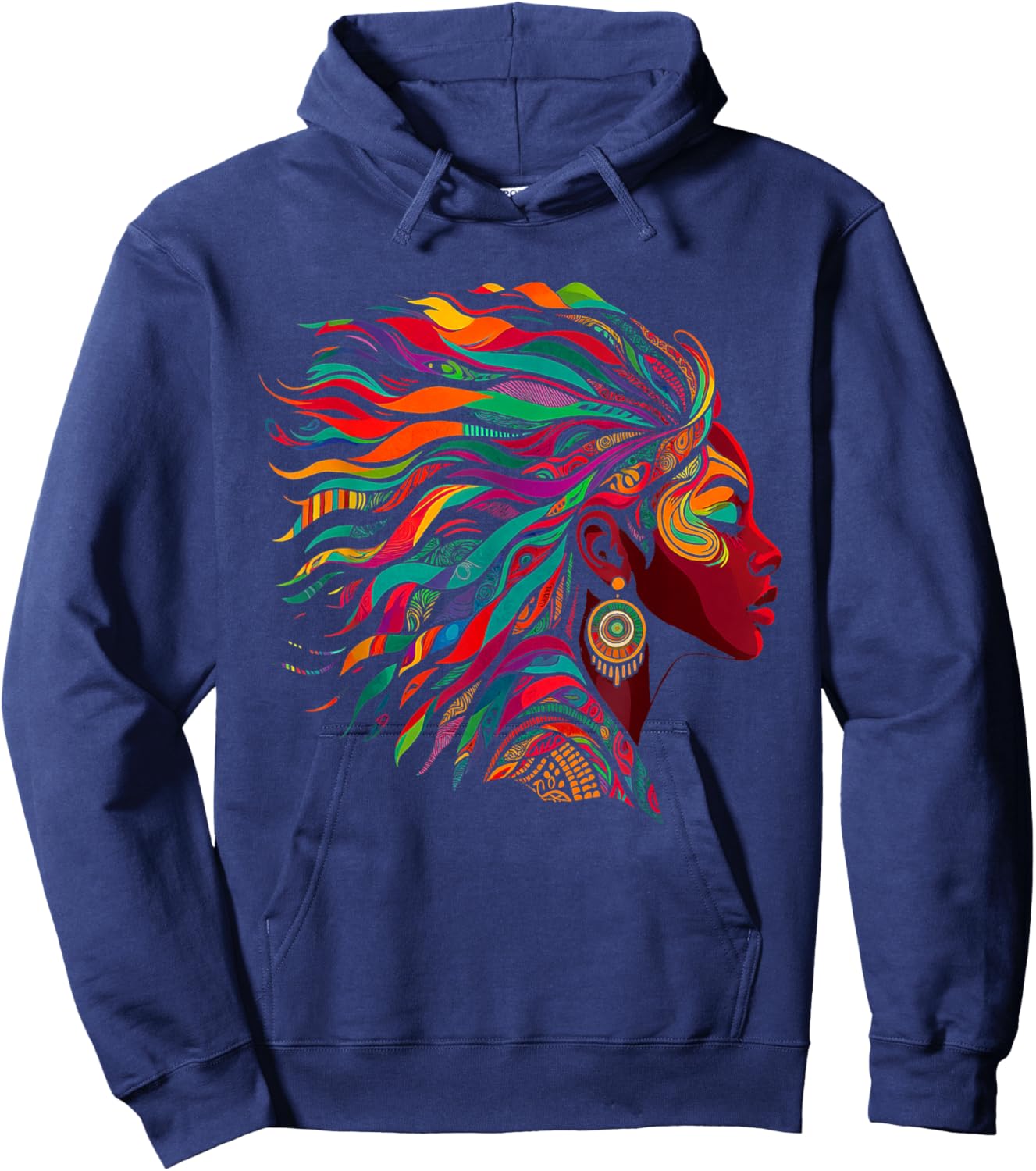 Rainbow Dashiki African Tribal Women Hair African American Hoodie - Hoodie | Navy