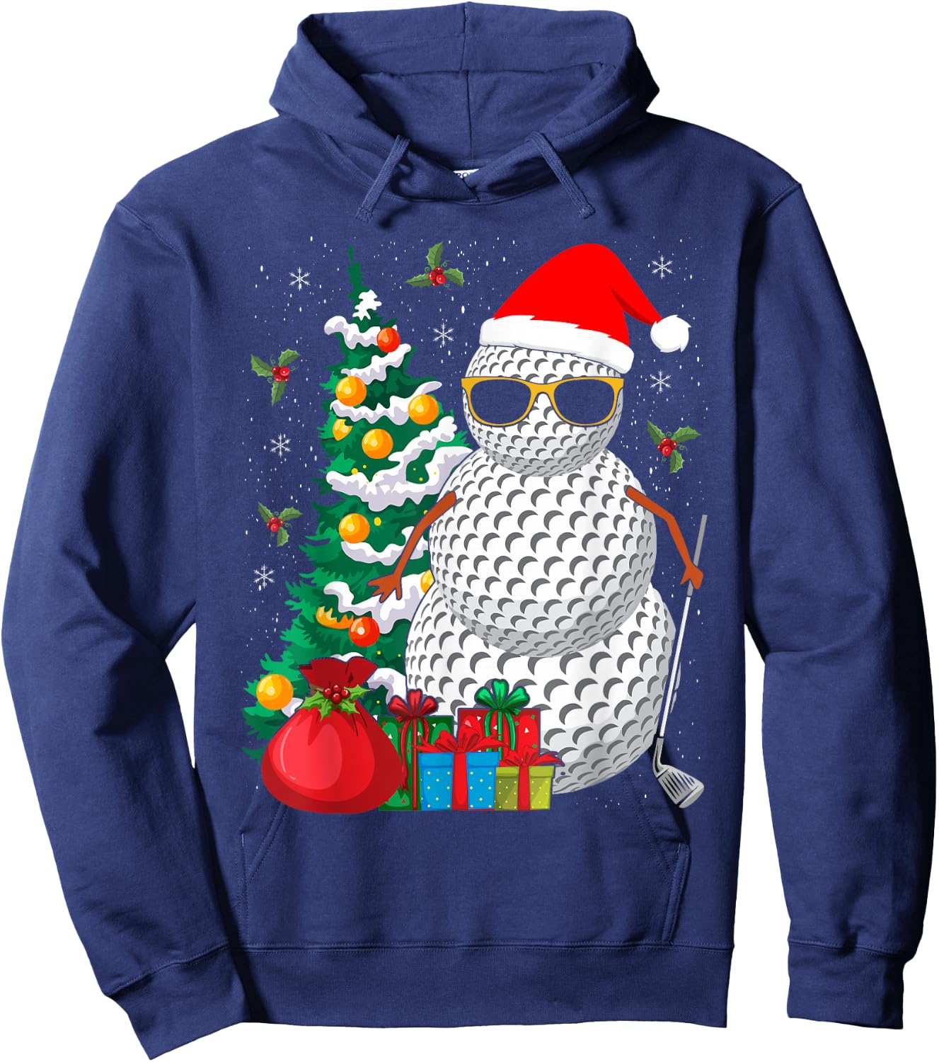 Santa Snowman Golf Ball Christmas Golfer Hoodie - Hoodie | Navy