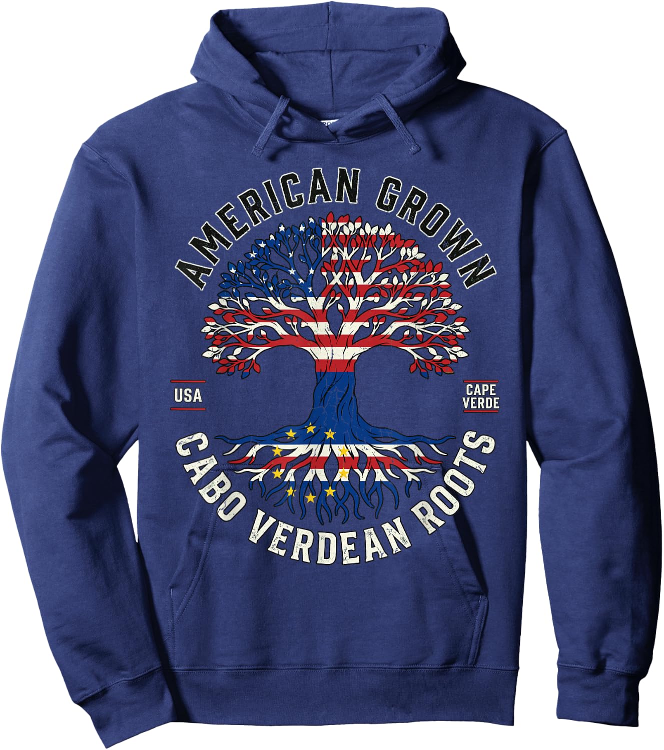 American Grown Cape Verdean Roots Dual Flag Pride Heritage Hoodie - Hoodie | Navy