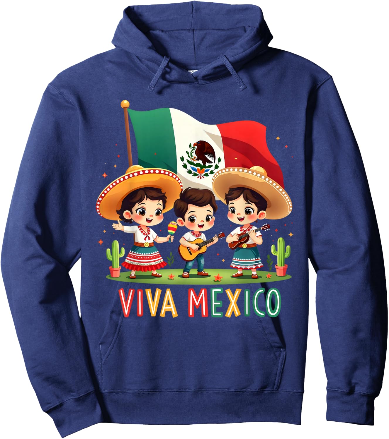 Viva Mexico Girl Boy Maracas Guitar Mexican Independence Day Hoodie - Hoodie | Navy