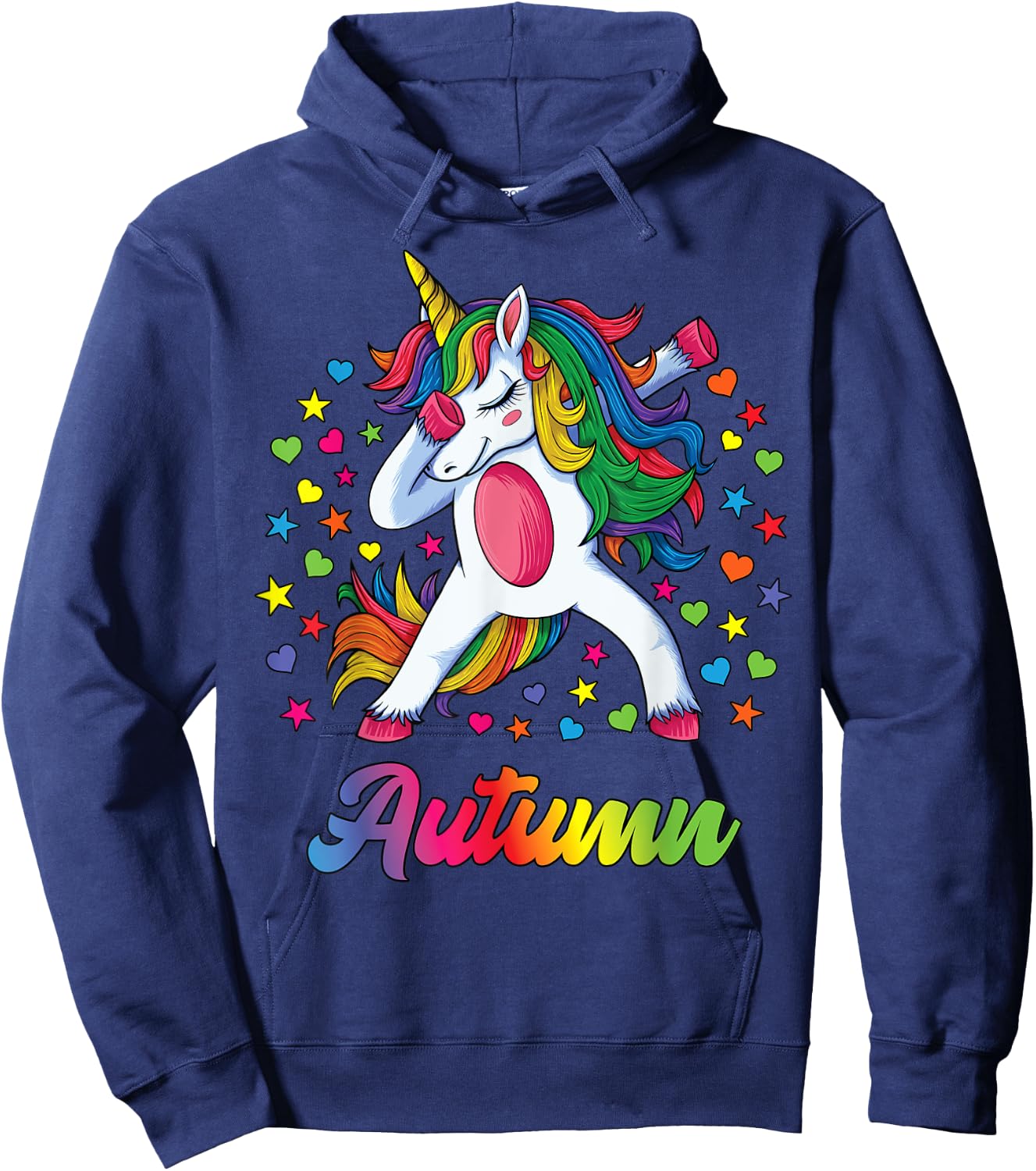 Autumn Dabbing Unicorn Rainbow Personalized Name Custom Hoodie - Hoodie | Navy