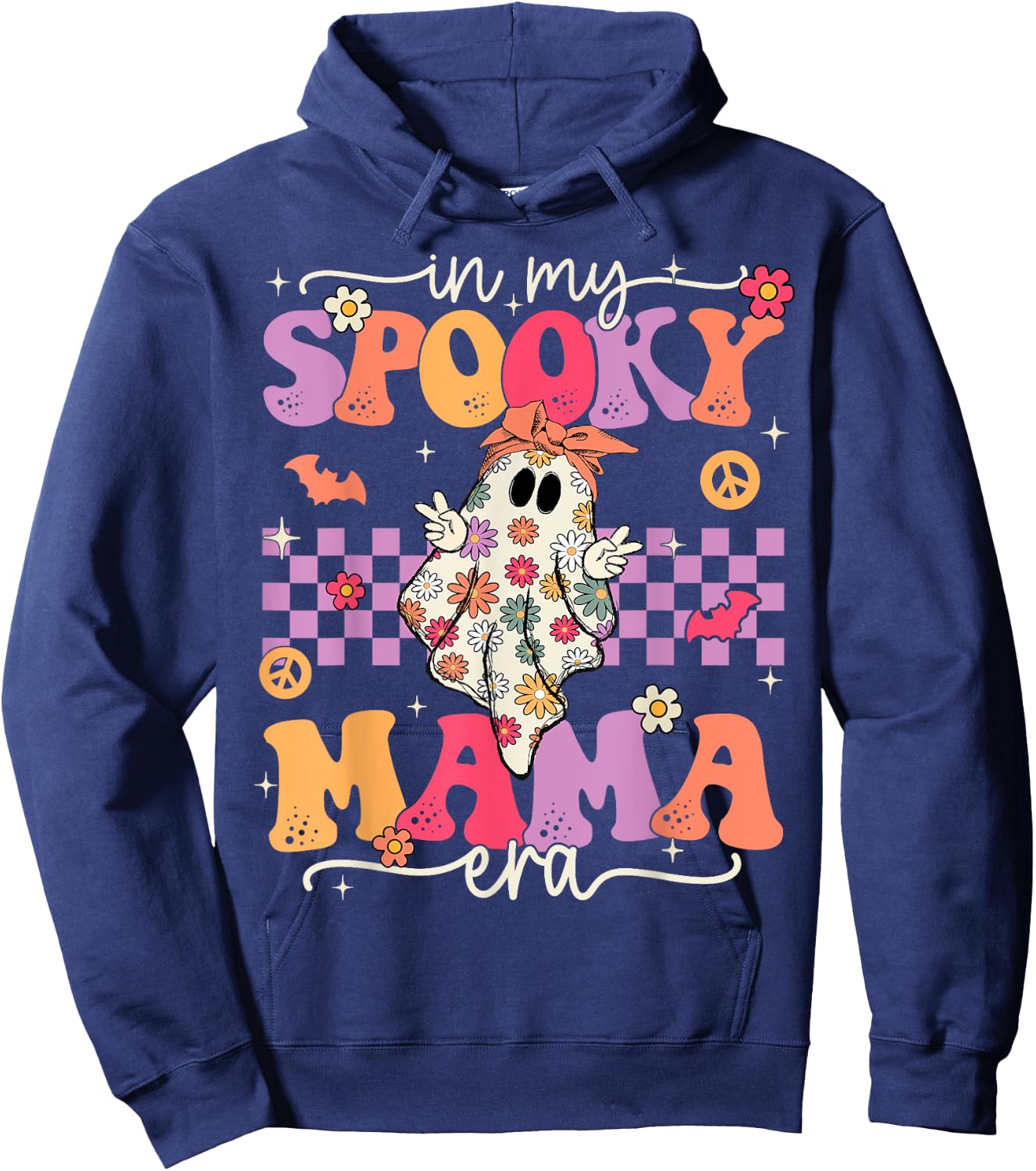 Groovy In My Spooky Mama Era Cute Retro Mom Halloween Ghost Hoodie - Hoodie | Navy