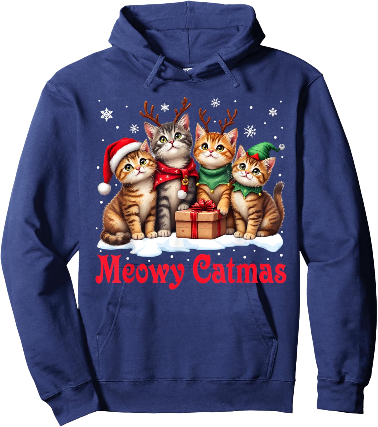 Christmas Pajamas Men Women Boys Girls Cats Meowy Catmas Hoodie - Hoodie | Navy
