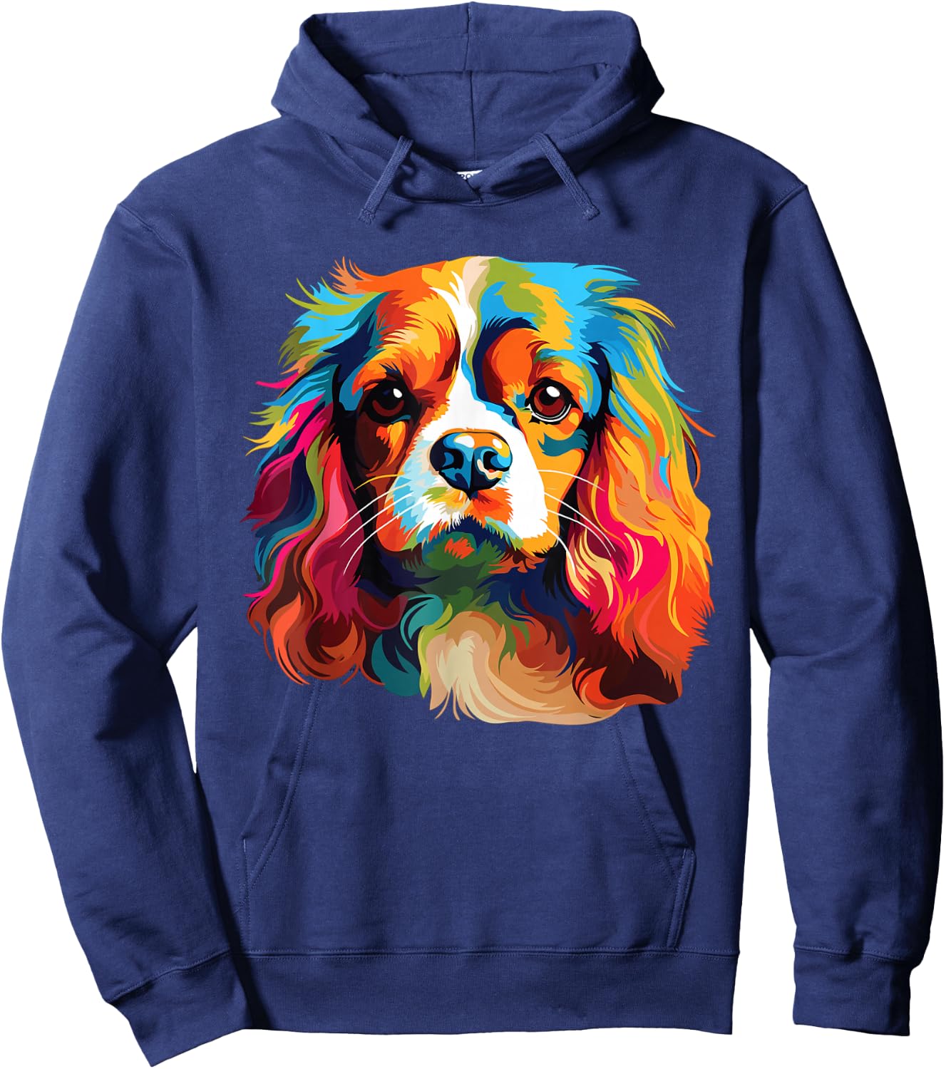 Watercolor Colorful Cavalier King Charles Spaniel Dog Hoodie - Hoodie | Navy