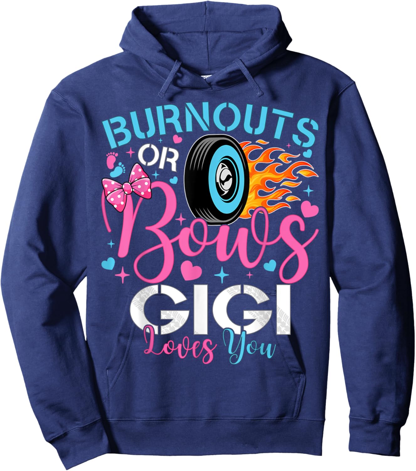 Burnouts or Bows Gigi Loves You Baby Gender Reveal Party Hoodie - Hoodie | Navy
