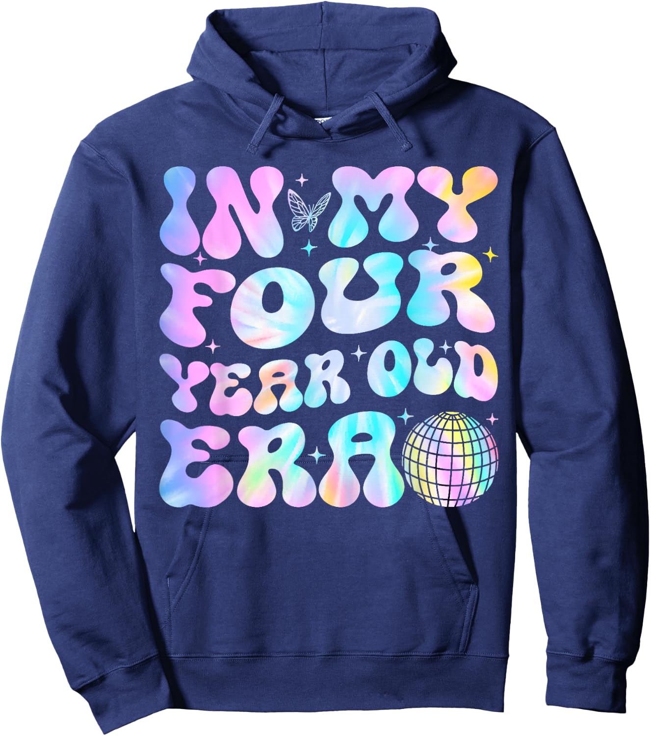 Groovy In My Four Year Old Era Girl 4th Birthday 4 Yrs Old Hoodie - Hoodie | Navy