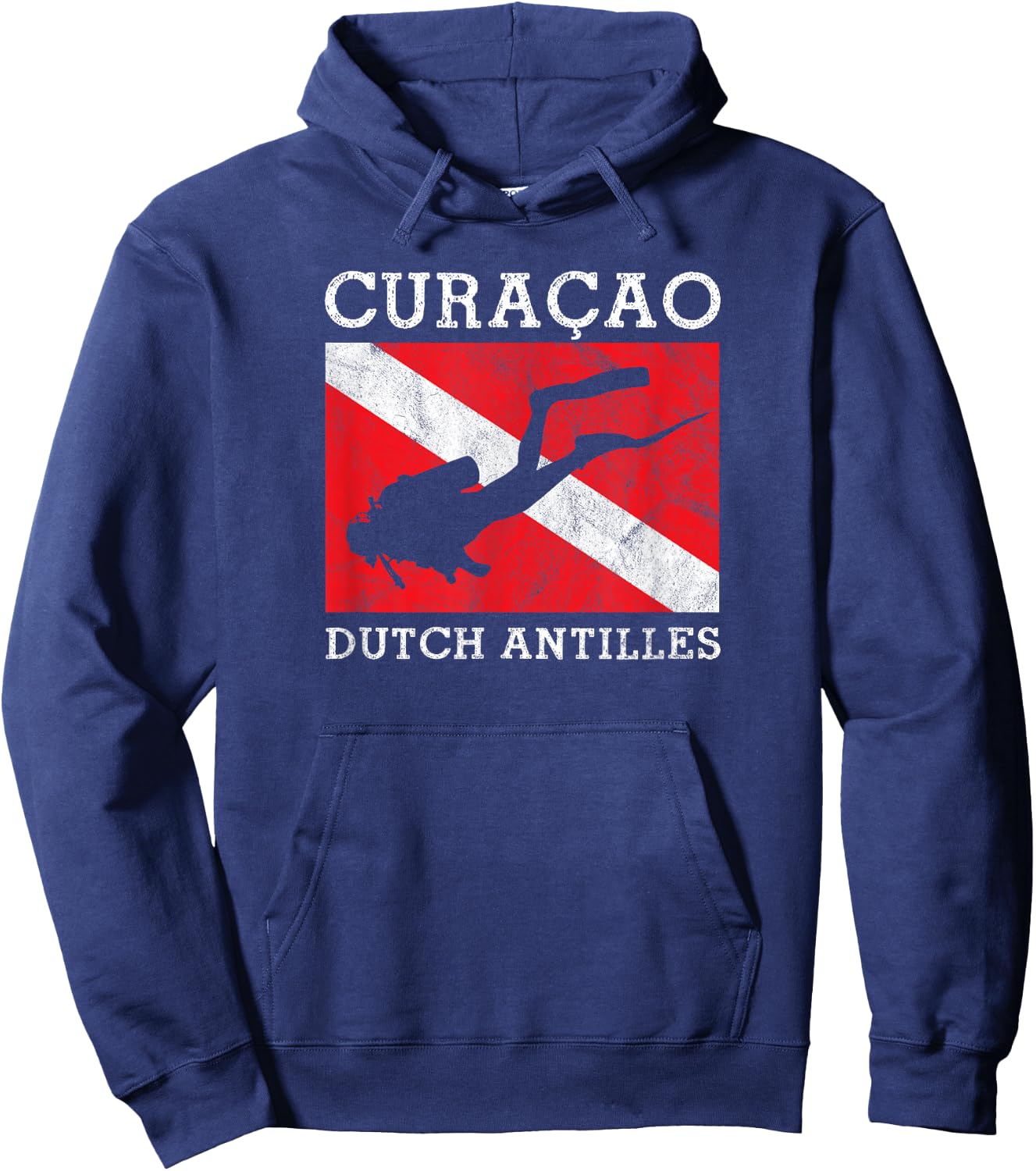 Vintage Curacao Scuba Dive Flag Vacation Souvenir Caribbean Hoodie - Hoodie | Navy