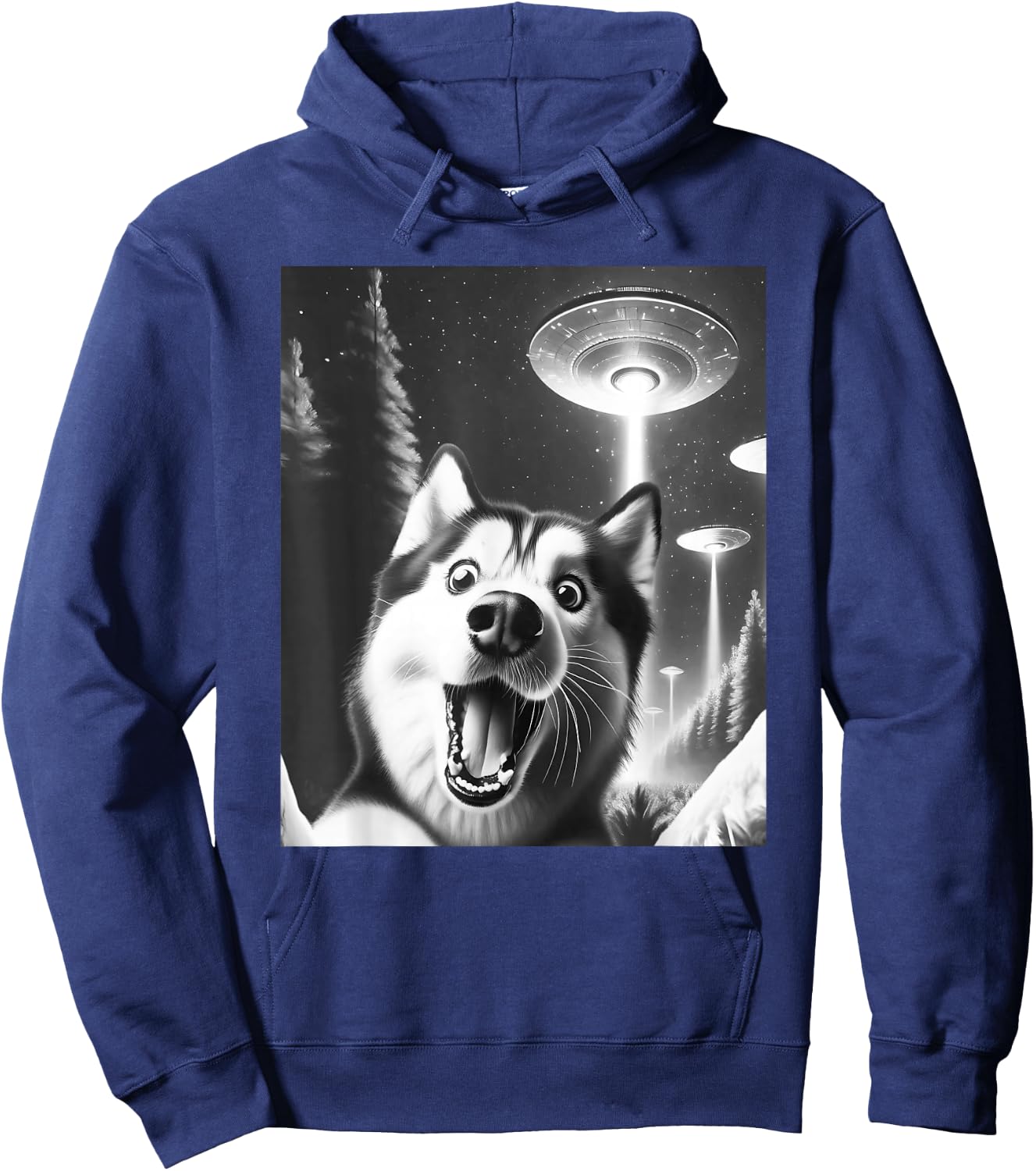 Funny Siberian Husky Alien UFO Taking a Selfie Dog Mom Dad Hoodie - Hoodie | Navy