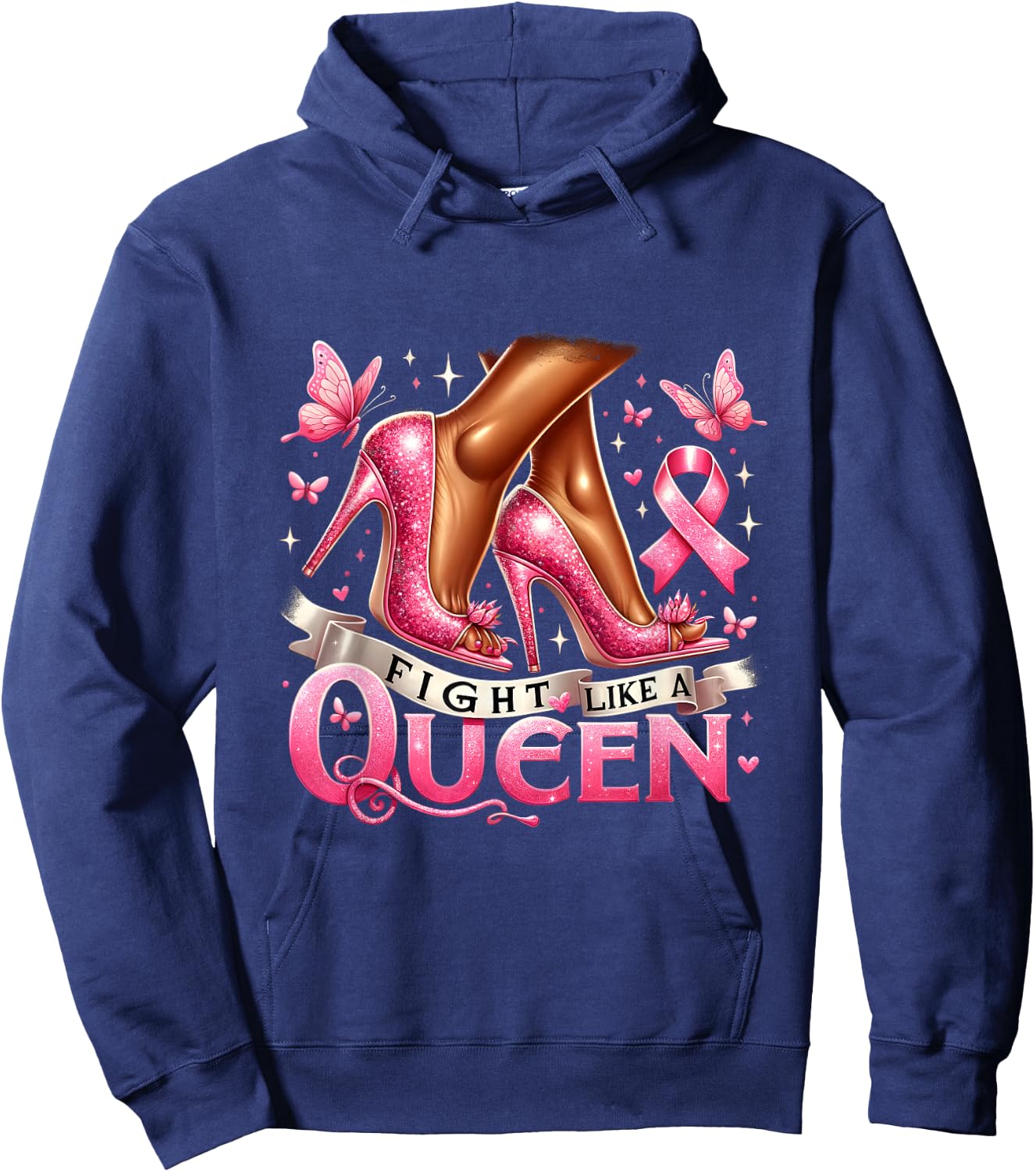 Black Queen Woman Fight Like A Queen Breast Cancer Awareness Hoodie - Hoodie | Navy