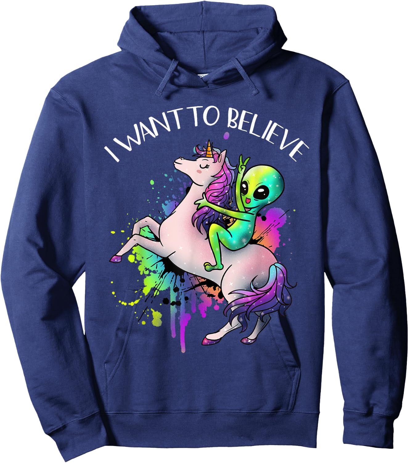 I Want To Believe Unicorn Alien Horn Extraterrestrial Gift Hoodie - Hoodie | Navy