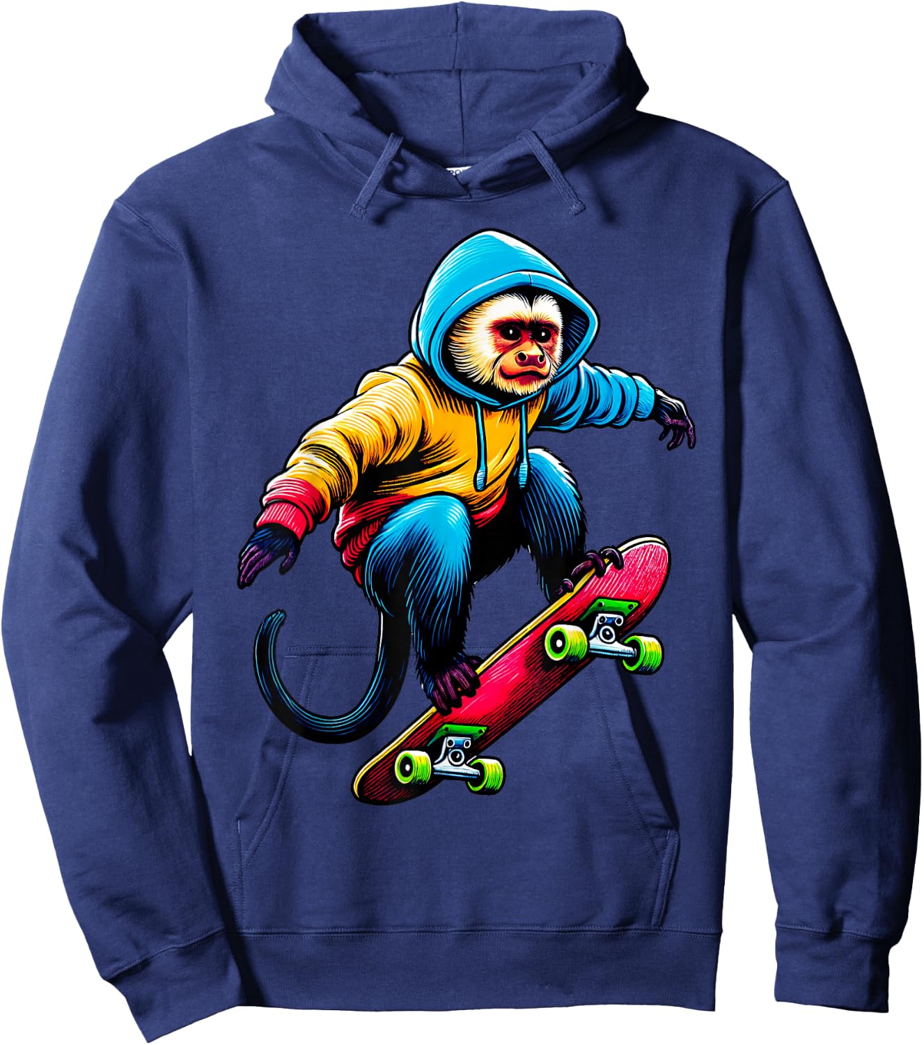 Cool Funky Capuchin Monkey Skateboarding Illustration Art Hoodie - Hoodie | Navy
