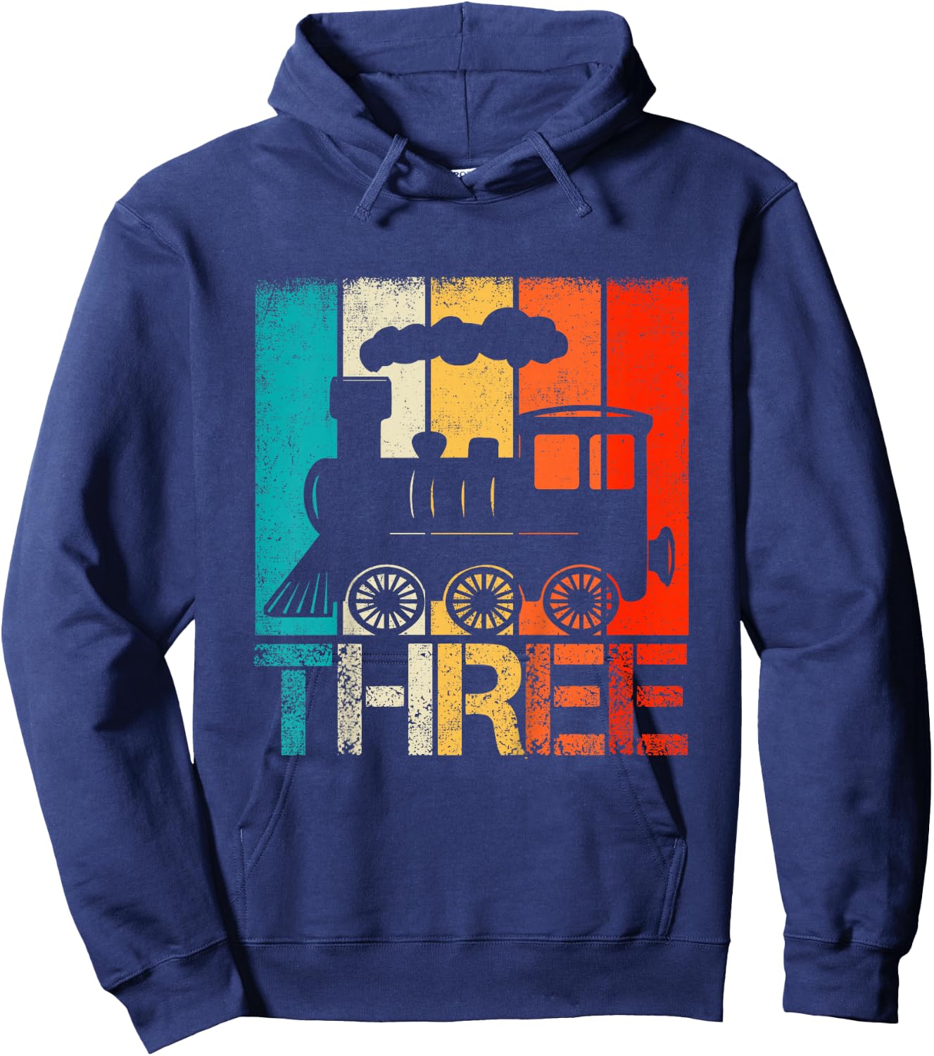 Kids 3 Year Old Boy Trains Birthday 3rd Birthday Locomotive Train Hoodie - Hoodie | Navy