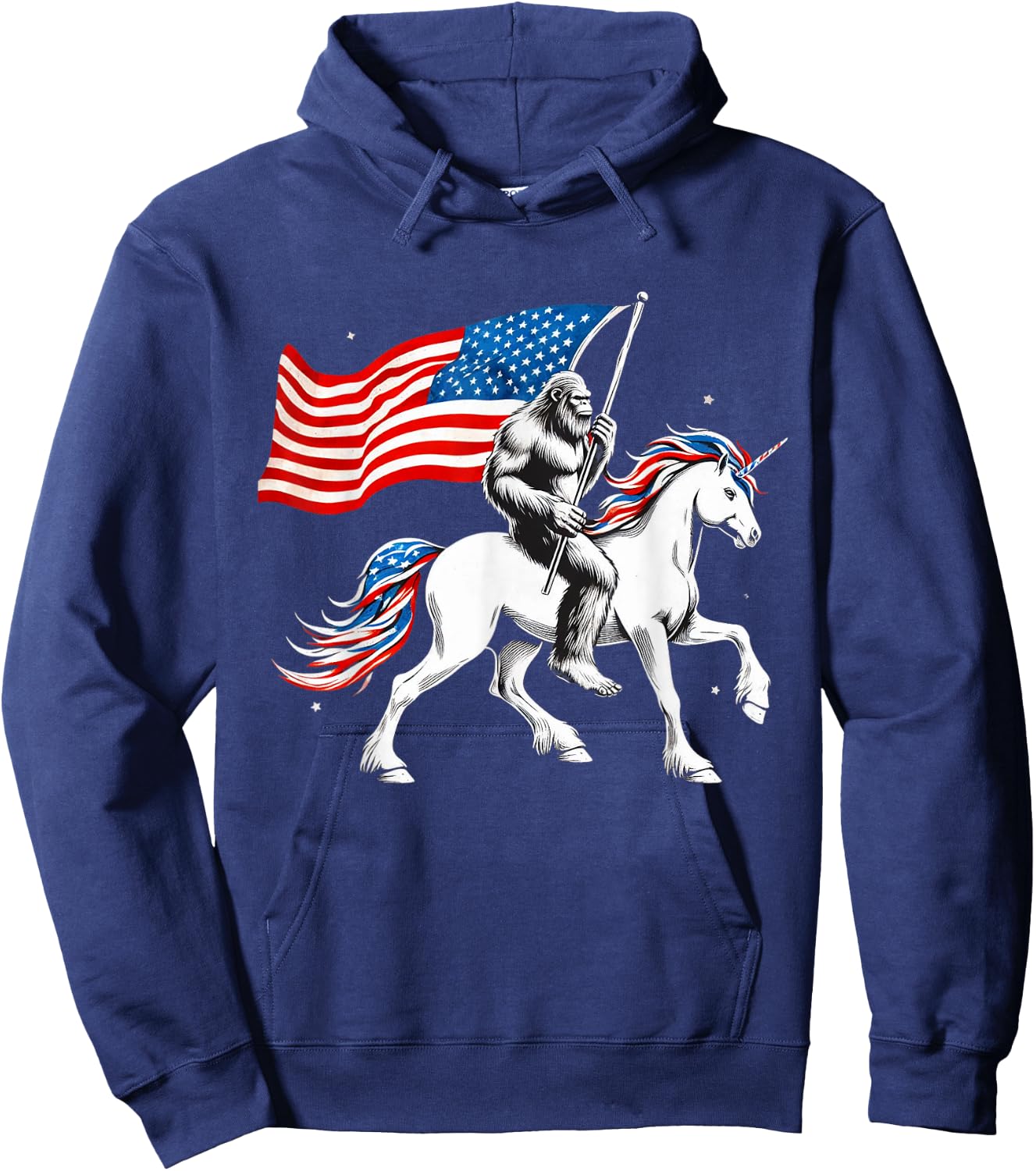 Patriotic Bigfoot Riding Unicorn 4th Of July Sasquatch Women Kids Men Hoodie - Hoodie | Navy