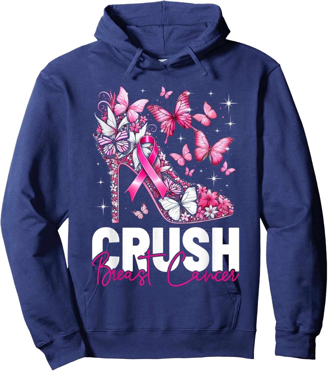Crush Breast Cancer Awareness Bling Pink Ribbon Girls Hoodie - Hoodie | Navy