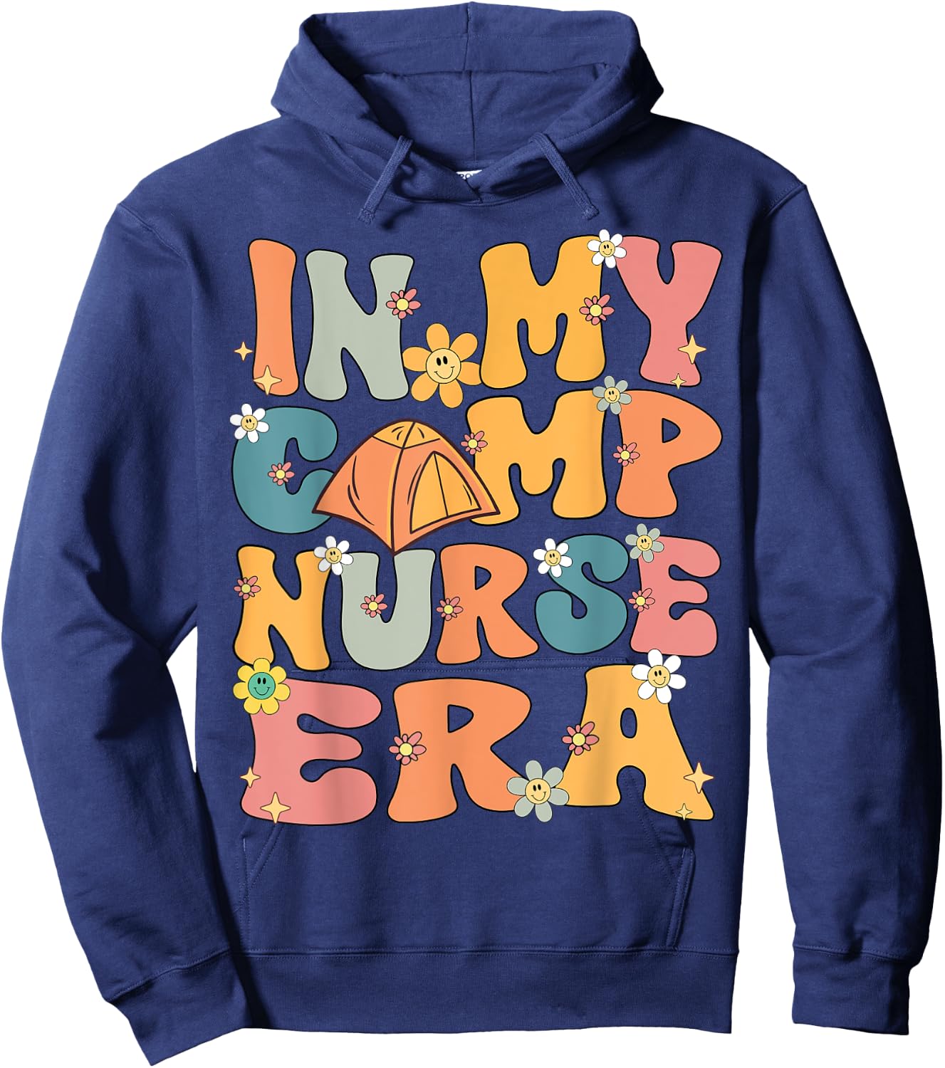 In My Camp Nurse Era Retro Groovy Summer Camp Nurse Cute Women Kids Hoodie - Hoodie | Navy