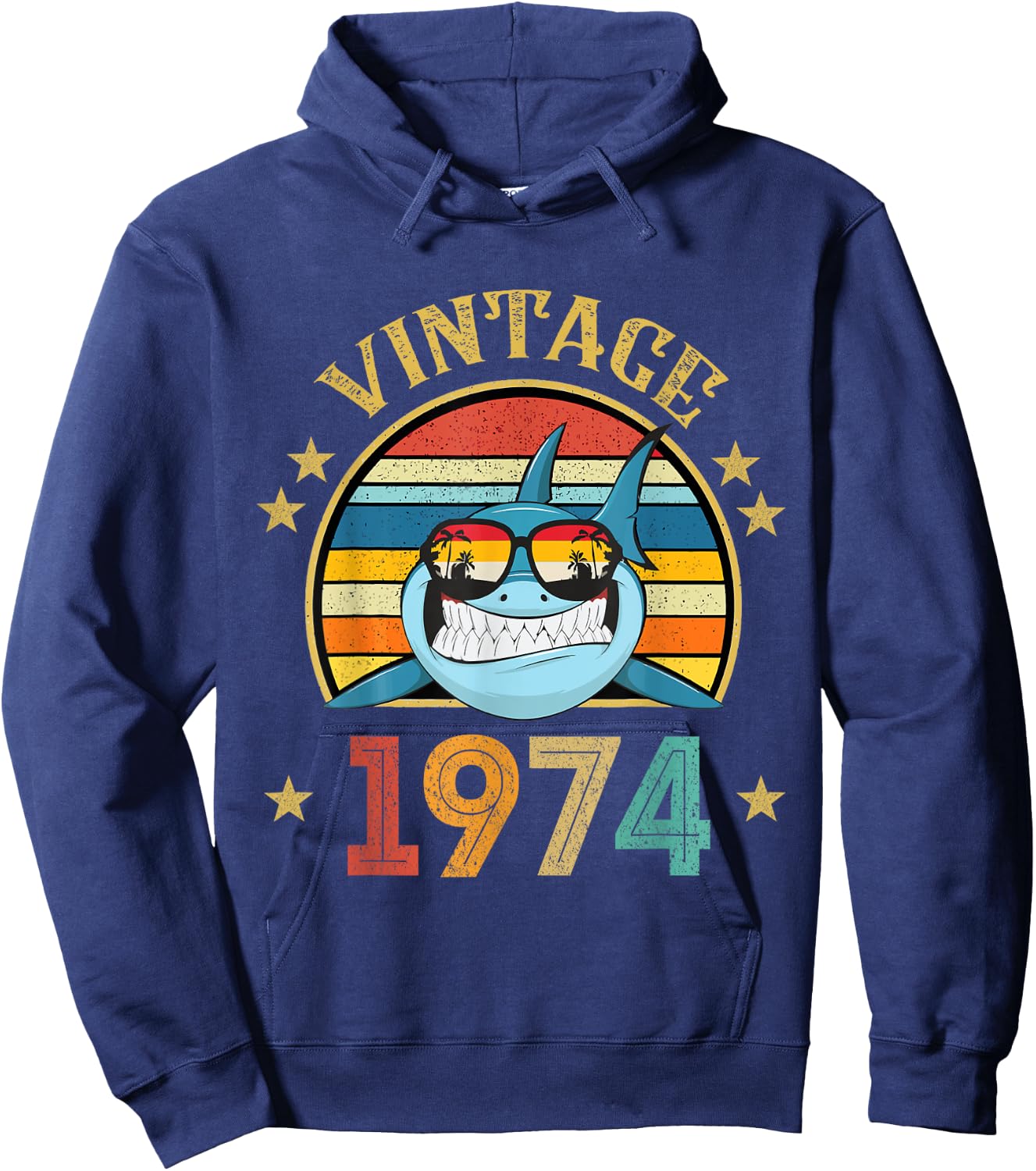 Vintage Shark Gift 51 Years Old Retro Vintage 1974 Hoodie - Hoodie | Navy