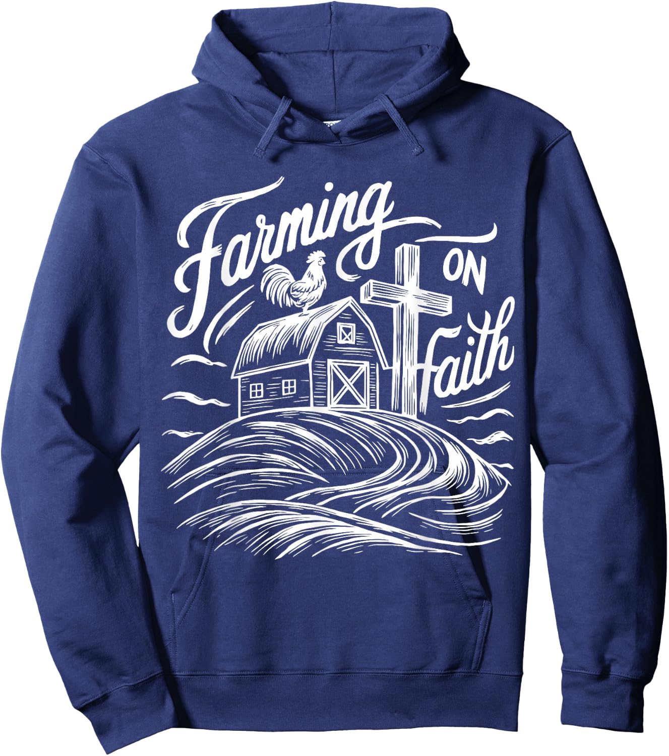 Farming on Faith Barn Cross Christian Farmer Religious Hoodie - Hoodie | Navy