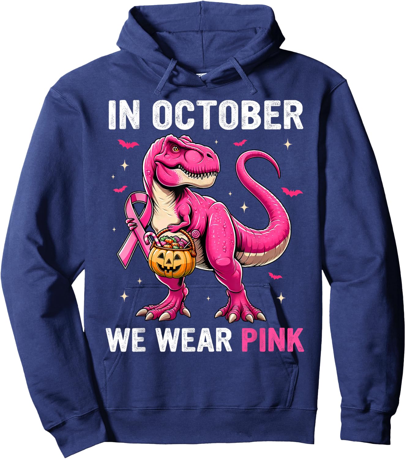 In October We Wear Pink Dinosaur Boys Kids Breast Cancer Hoodie - Hoodie | Navy