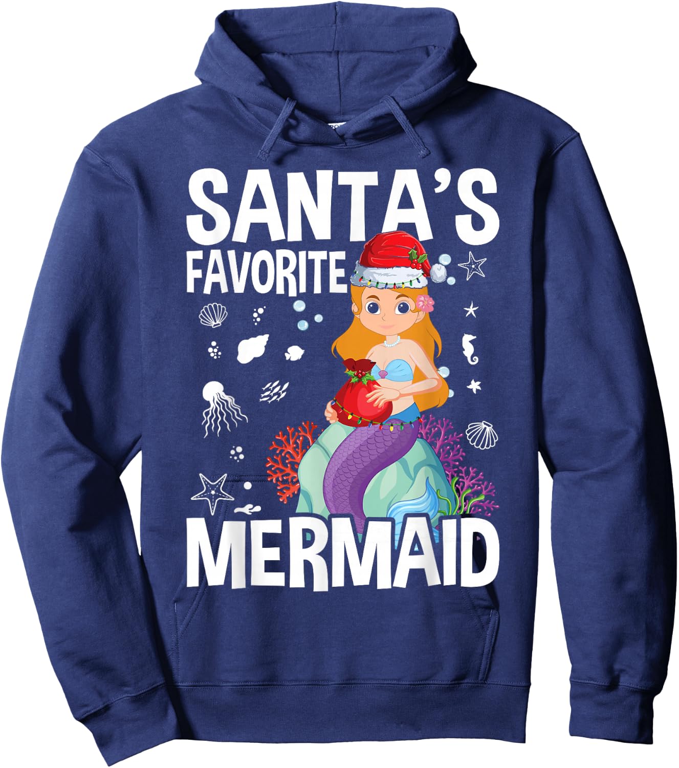 Santa's Favorite Mermaid Christmas Hoodie - Hoodie | Navy