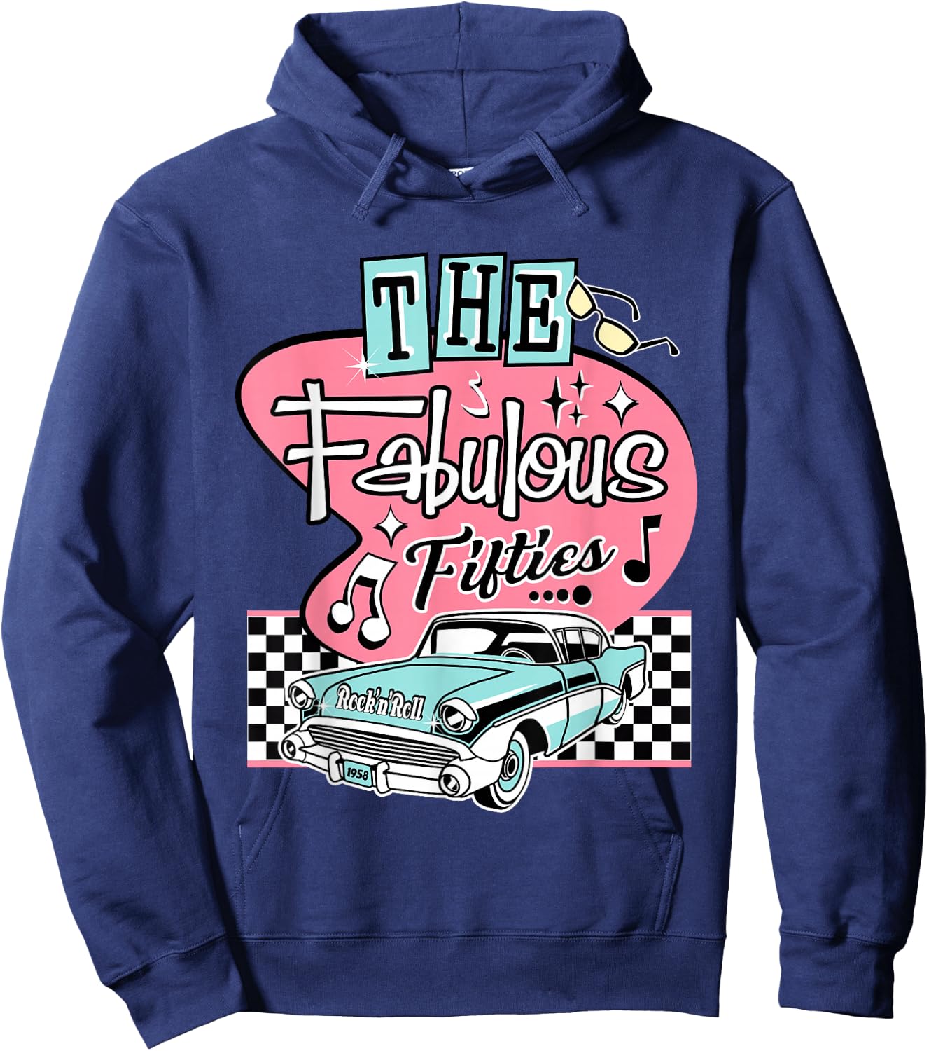 50s Rockabilly Vintage 1950s Clothing Men Sock Hop Hoodie - Hoodie | Navy