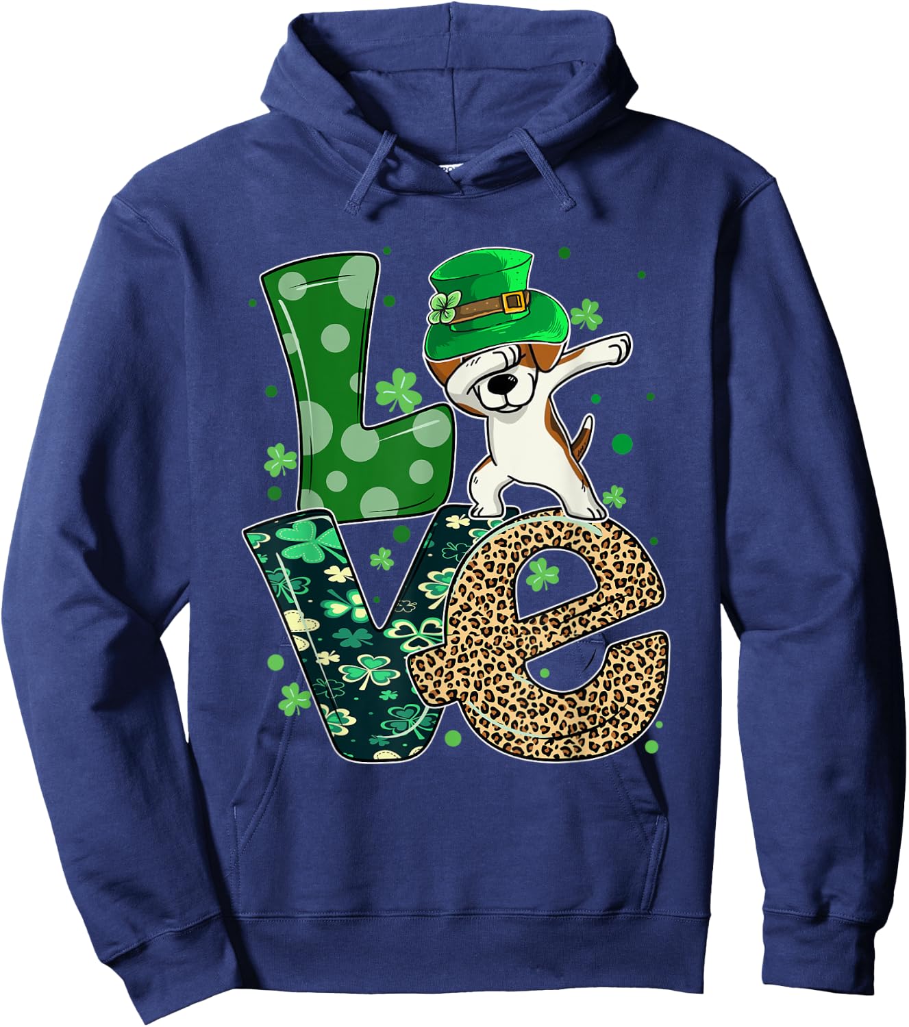 Beagle Dog Dabbing Leopard LOVE Shamrock For St Patricks Day Hoodie - Hoodie | Navy
