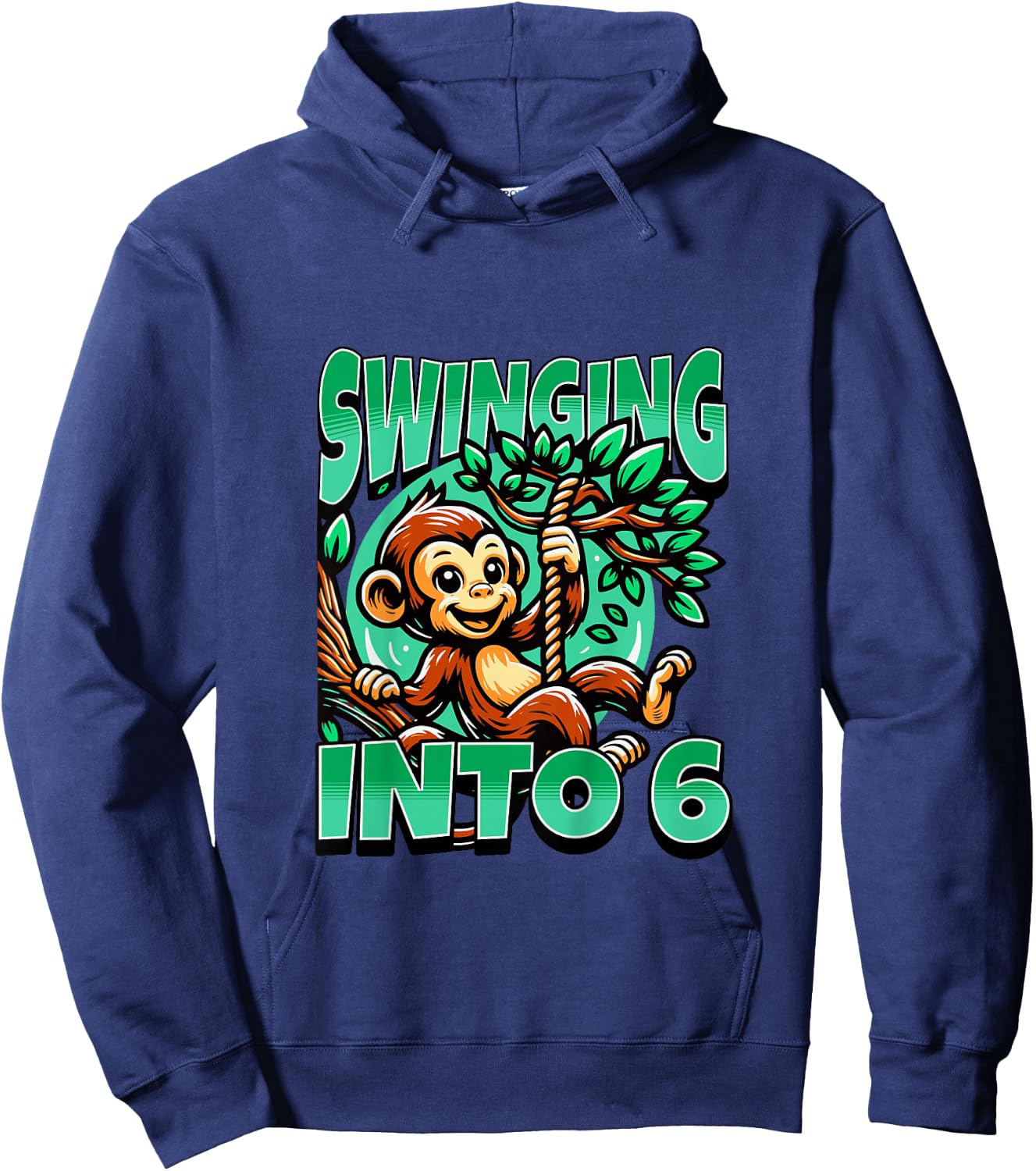 Kids Monkey Swinging Into 6 Year Old 6th Birthday Boy Girl Hoodie - Hoodie | Navy