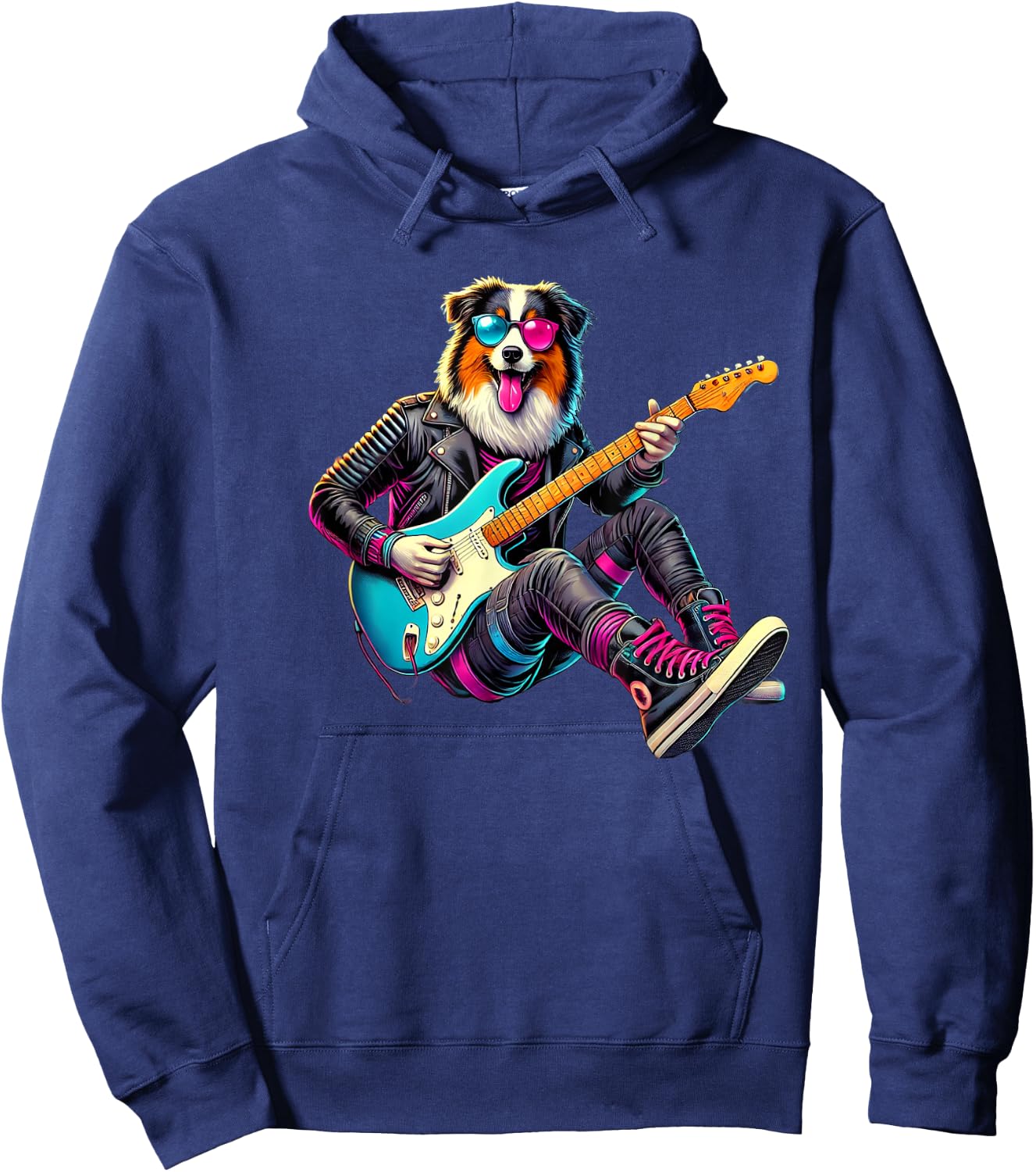 Australian Shepherd Electric Guitar Funny Dog Rock Band Pet Men Women Kids Hoodie - Hoodie | Navy