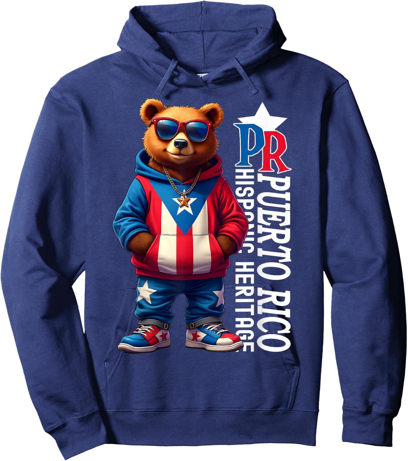 Funny Puerto Rico Flag Cute Teddy Bear Boricua Puerto Rican Hoodie - Hoodie | Navy
