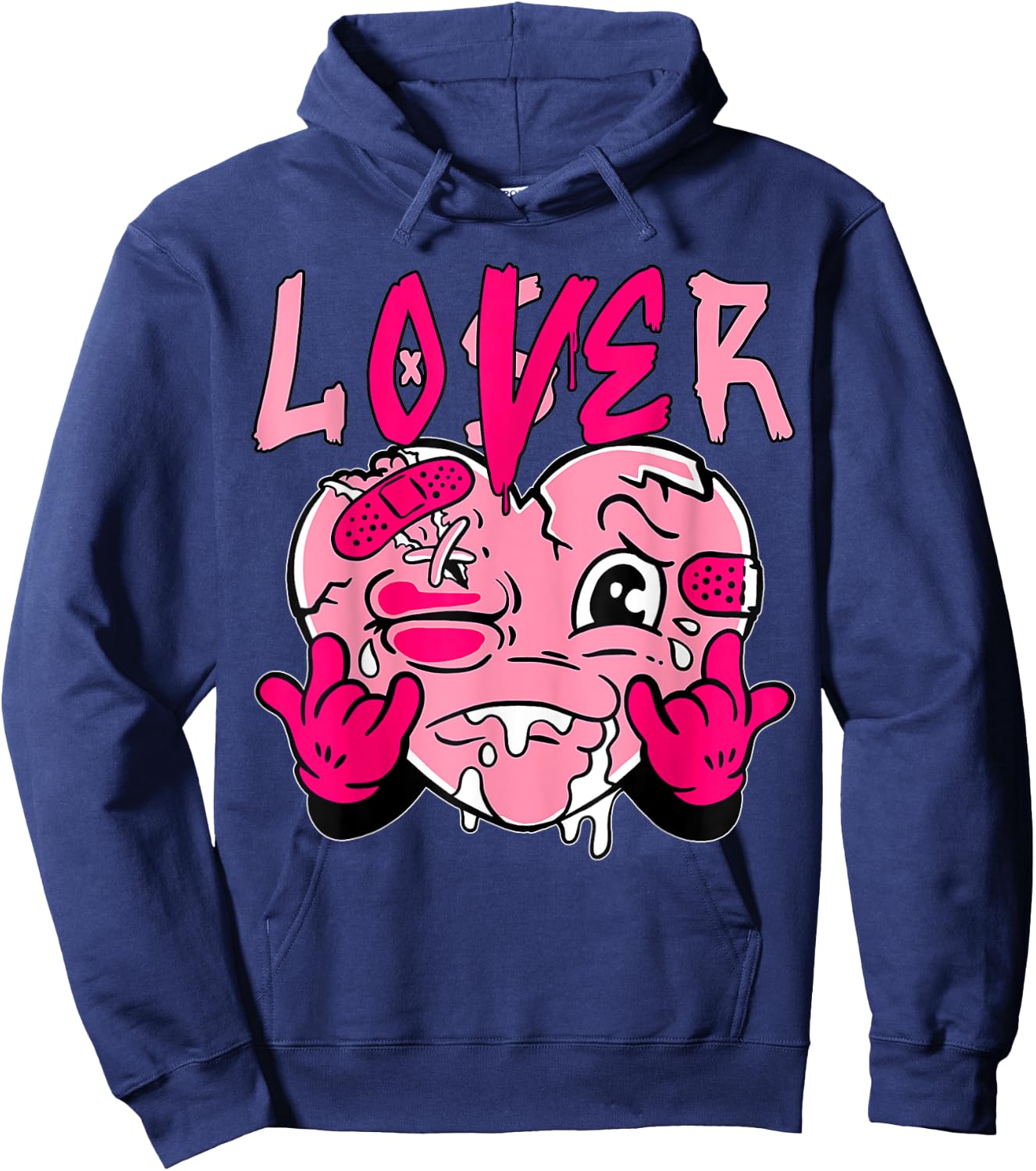 Pink Loser Lover Pink Drip Heart Matching Women Hoodie - Hoodie | Navy