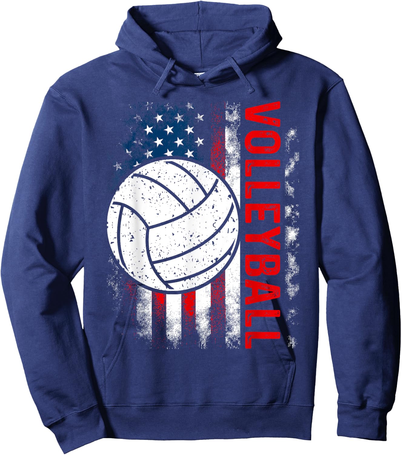 Distressed American Flag Volleyball Patriotic 4th Of July Hoodie - Hoodie | Navy
