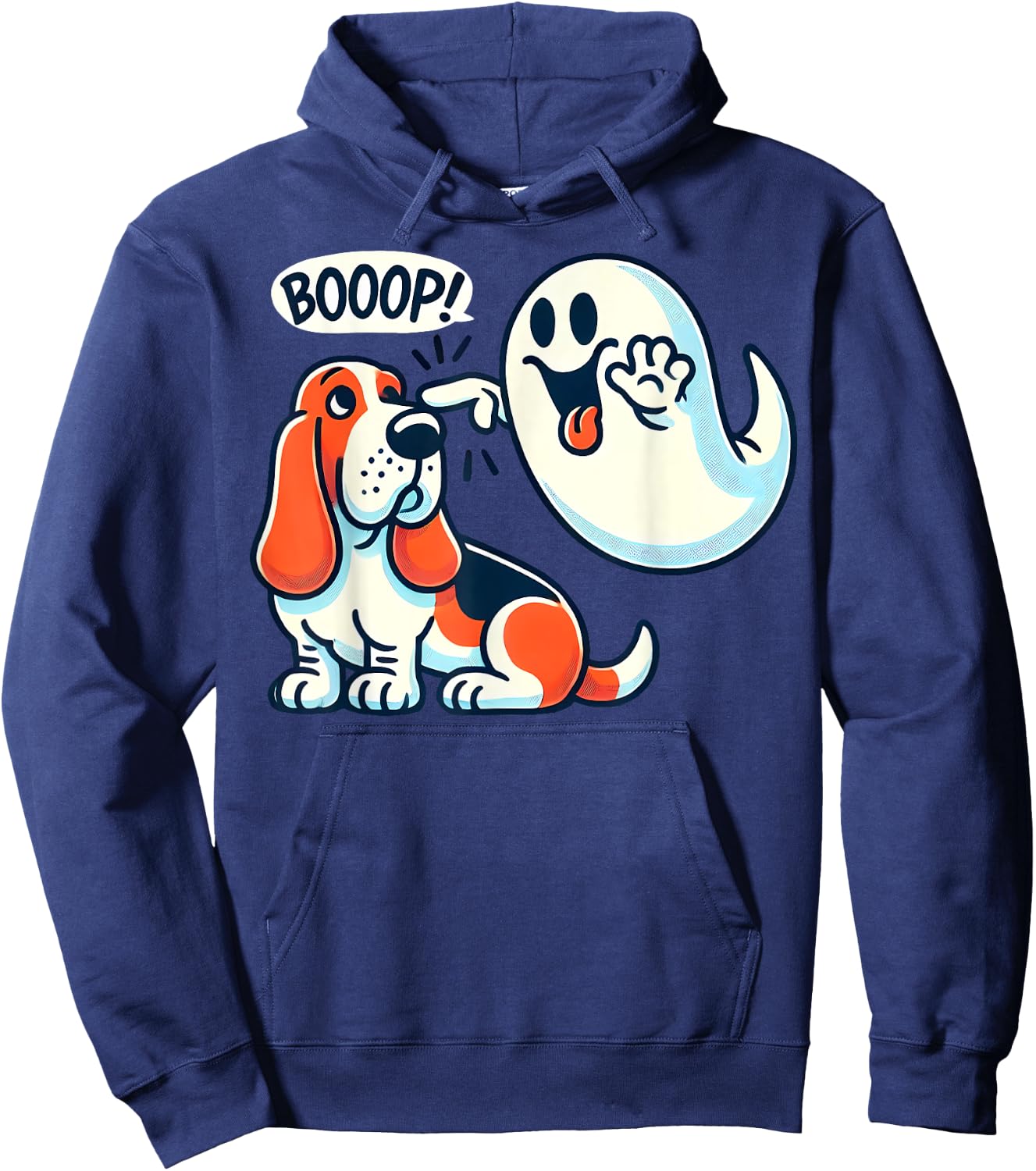 Funny Halloween Ghost Basset Hound Boop Easy Lazy Costume Hoodie - Hoodie | Navy