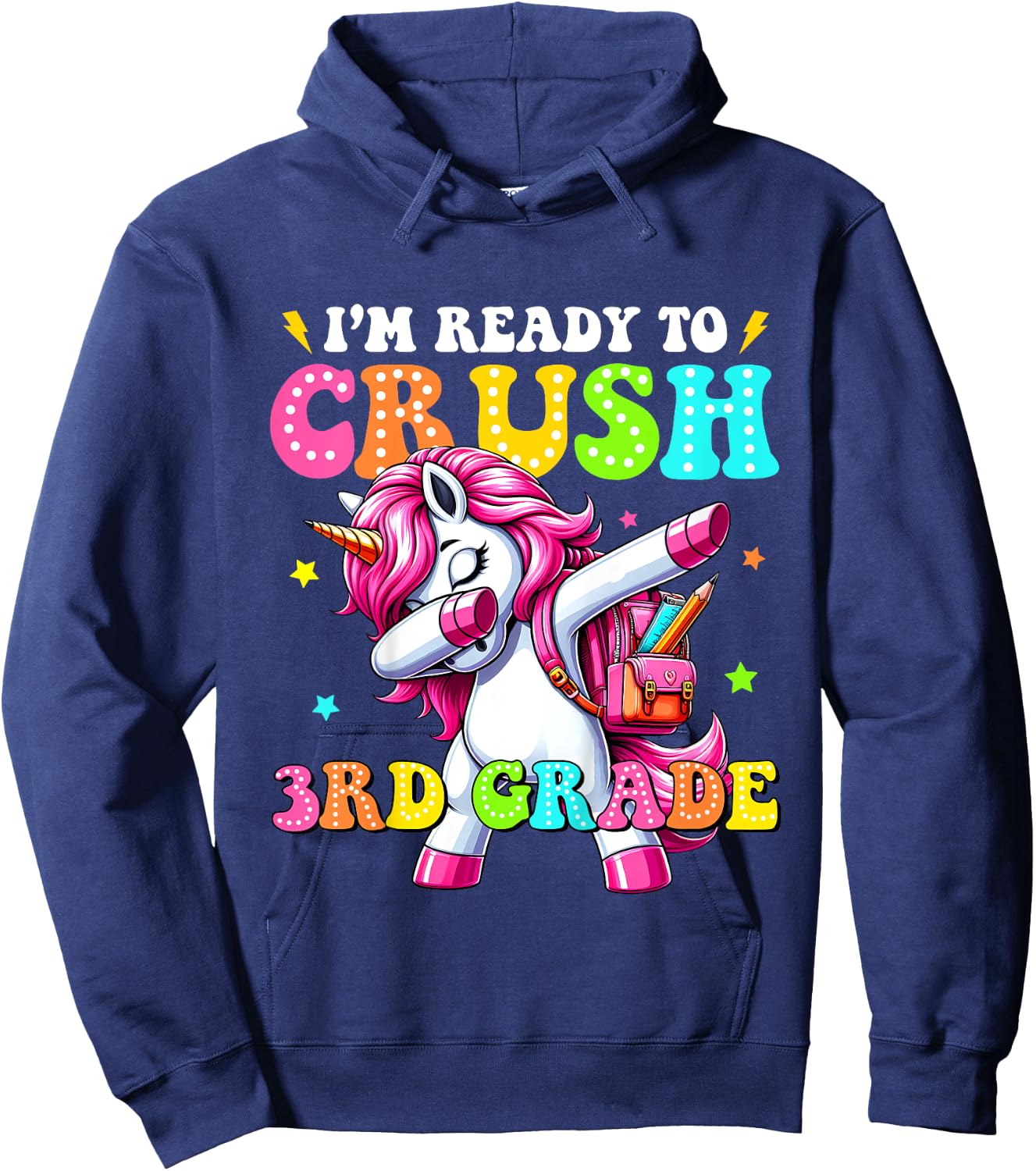 Kids Crush 3rd Grade Dabbing Unicorn Back to School Girls Kids Hoodie - Hoodie | Navy