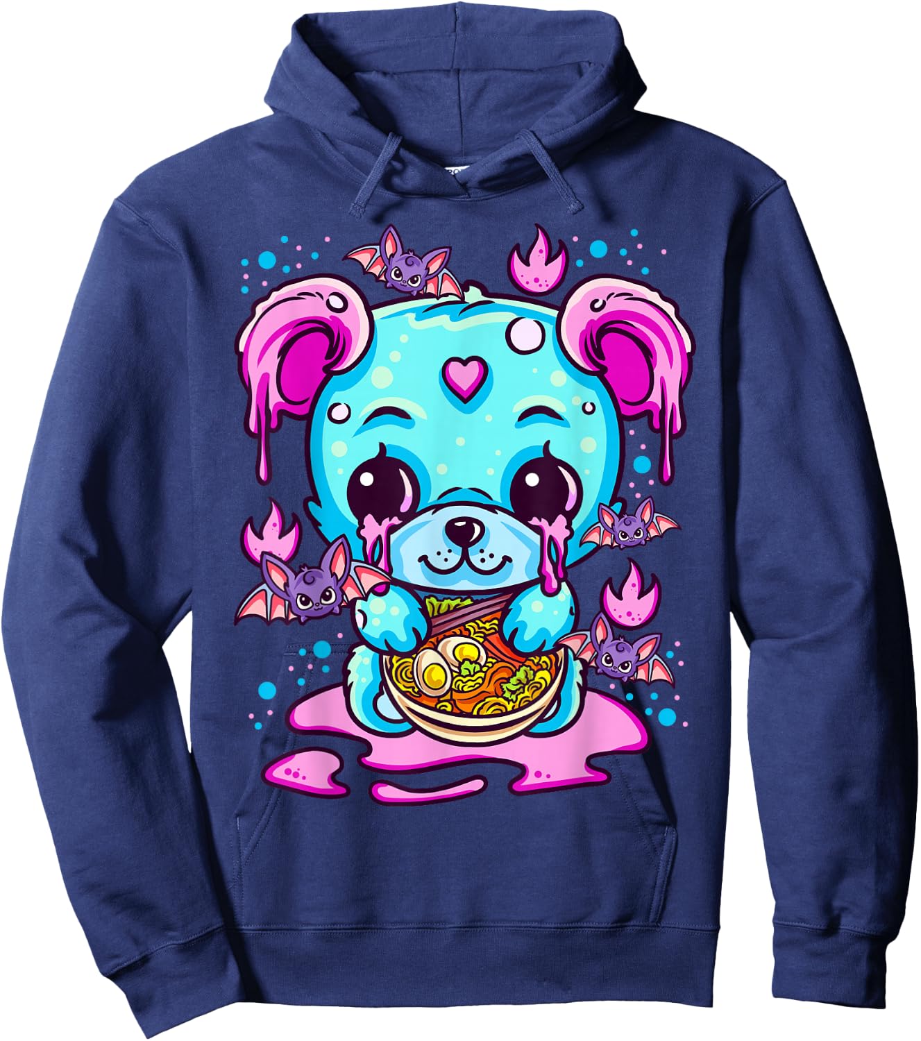 Cute Kawaii Creepy Pastel Goth Puppy Eating Ramen Noodles Hoodie - Hoodie | Navy