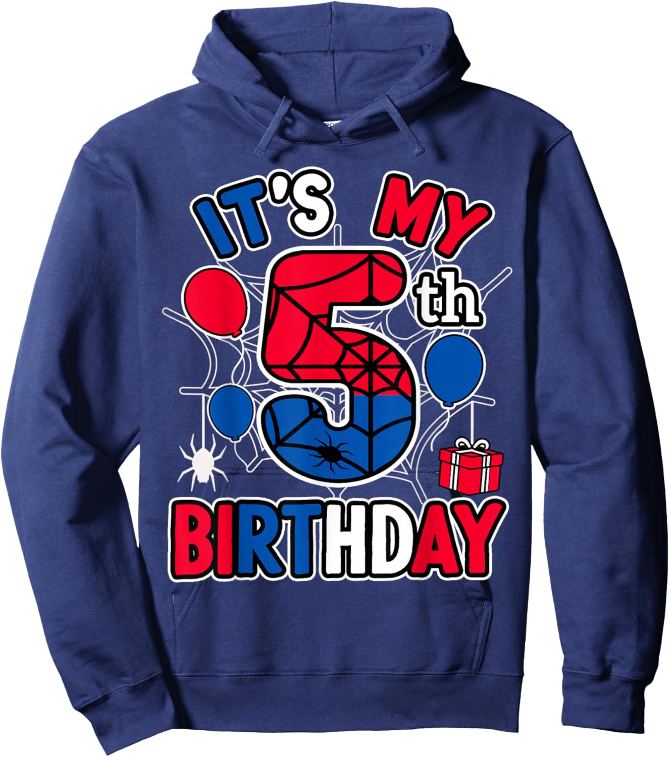 5th Birthday Present Boy Spider Web Theme Party 5 Year Old Hoodie - Hoodie | Navy