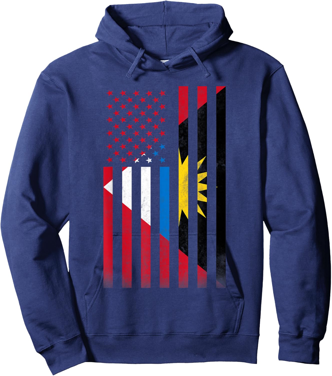 Half Antiguan & Barbudan Flag | Vintage American Inside USA Hoodie - Hoodie | Navy
