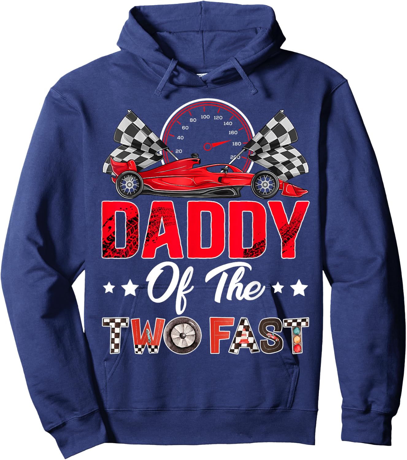 Daddy of The Two Fast 2nd Birthday Boy Racing Car Family Hoodie - Hoodie | Navy