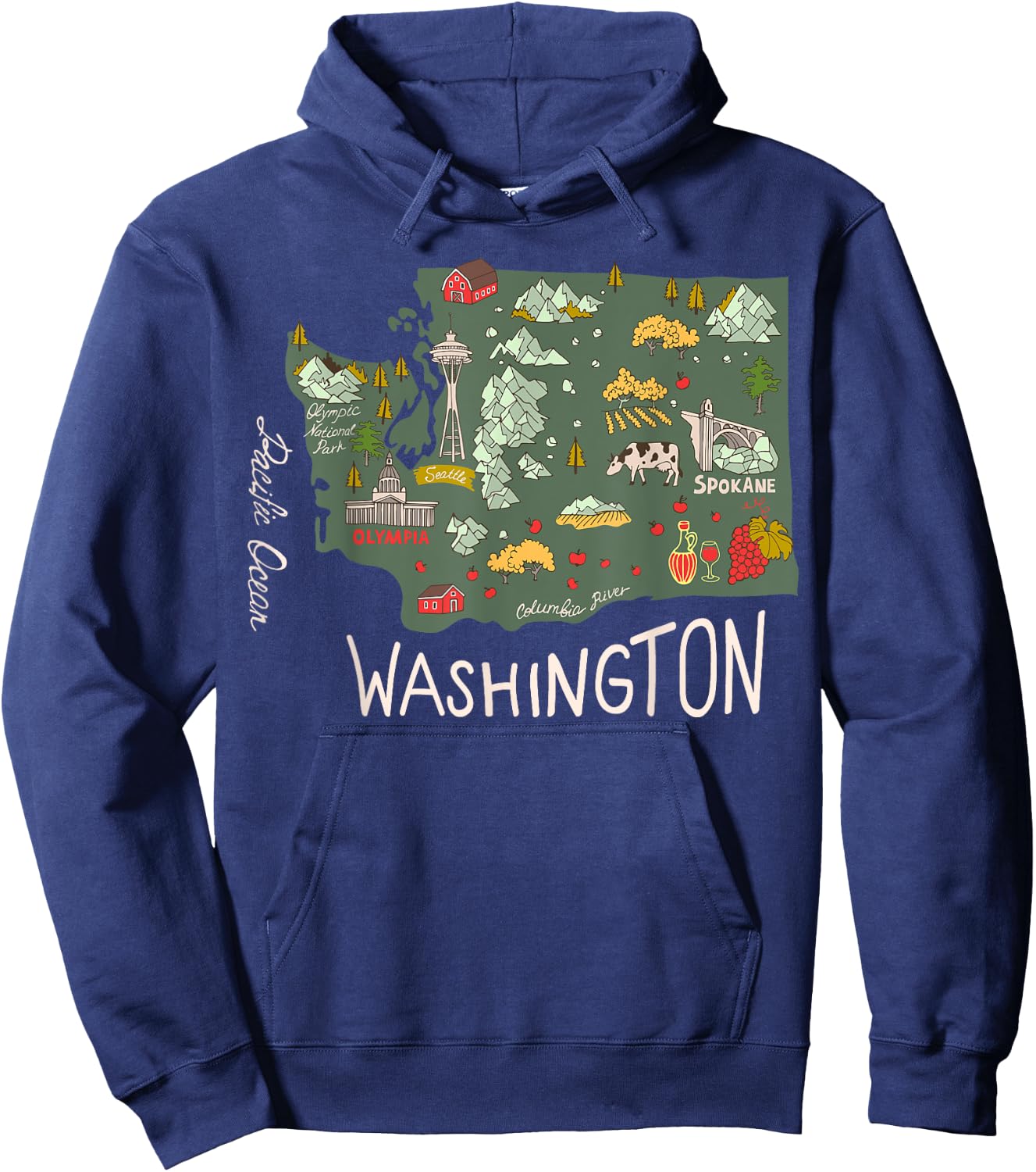 Vintage Washington Evergreen State Seattle Pacific Northwest Hoodie - Hoodie | Navy