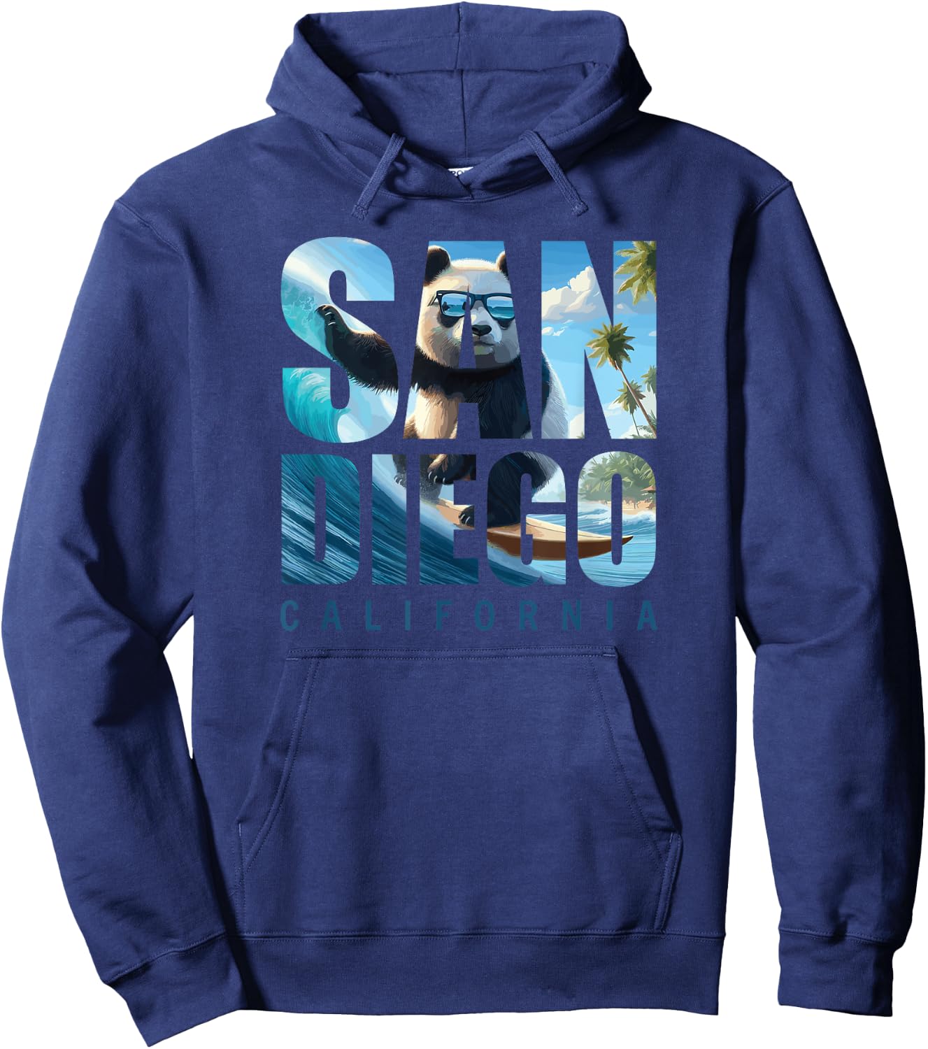 San Diego Panda Surfing California Beach Surf Women Girls Kids Hoodie - Hoodie | Navy