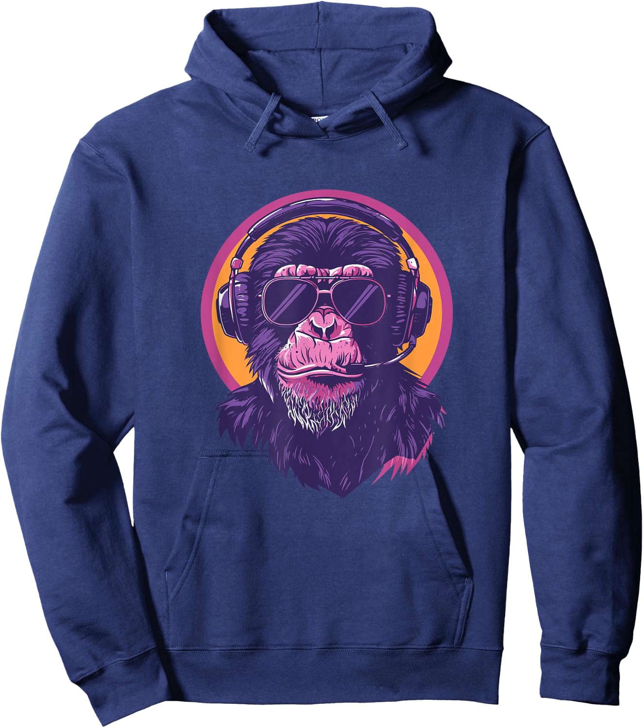90s Retro Vaporwave Style Cool & Cute Chimp Art Hoodie - Hoodie | Navy