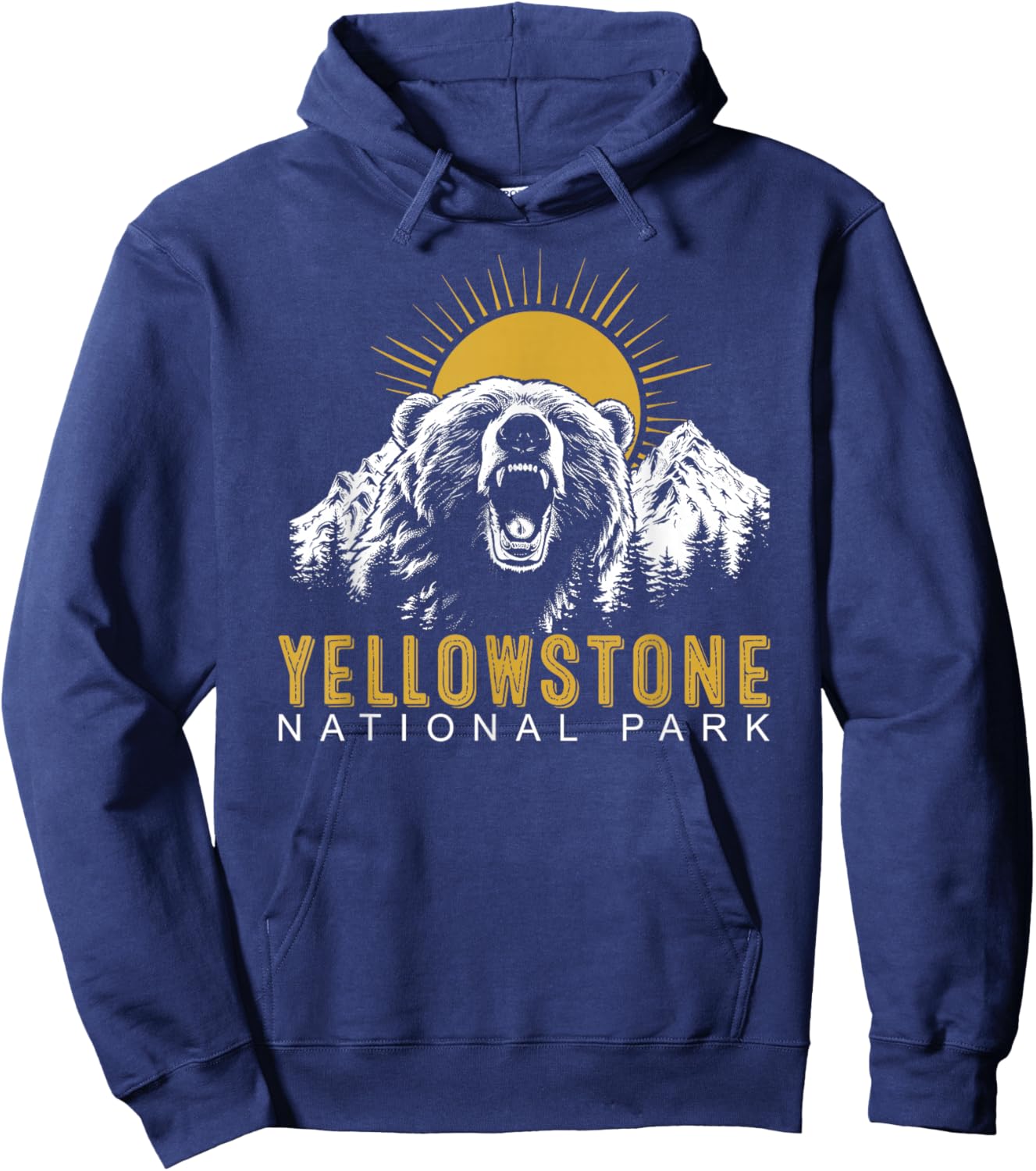 Yellowstone National Park Vintage Wild Bear Sunset Hoodie - Hoodie | Navy