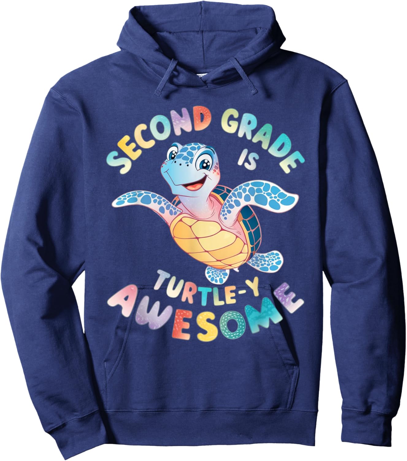 Colorful Second Grade Turtle Design Hoodie - Hoodie | Navy