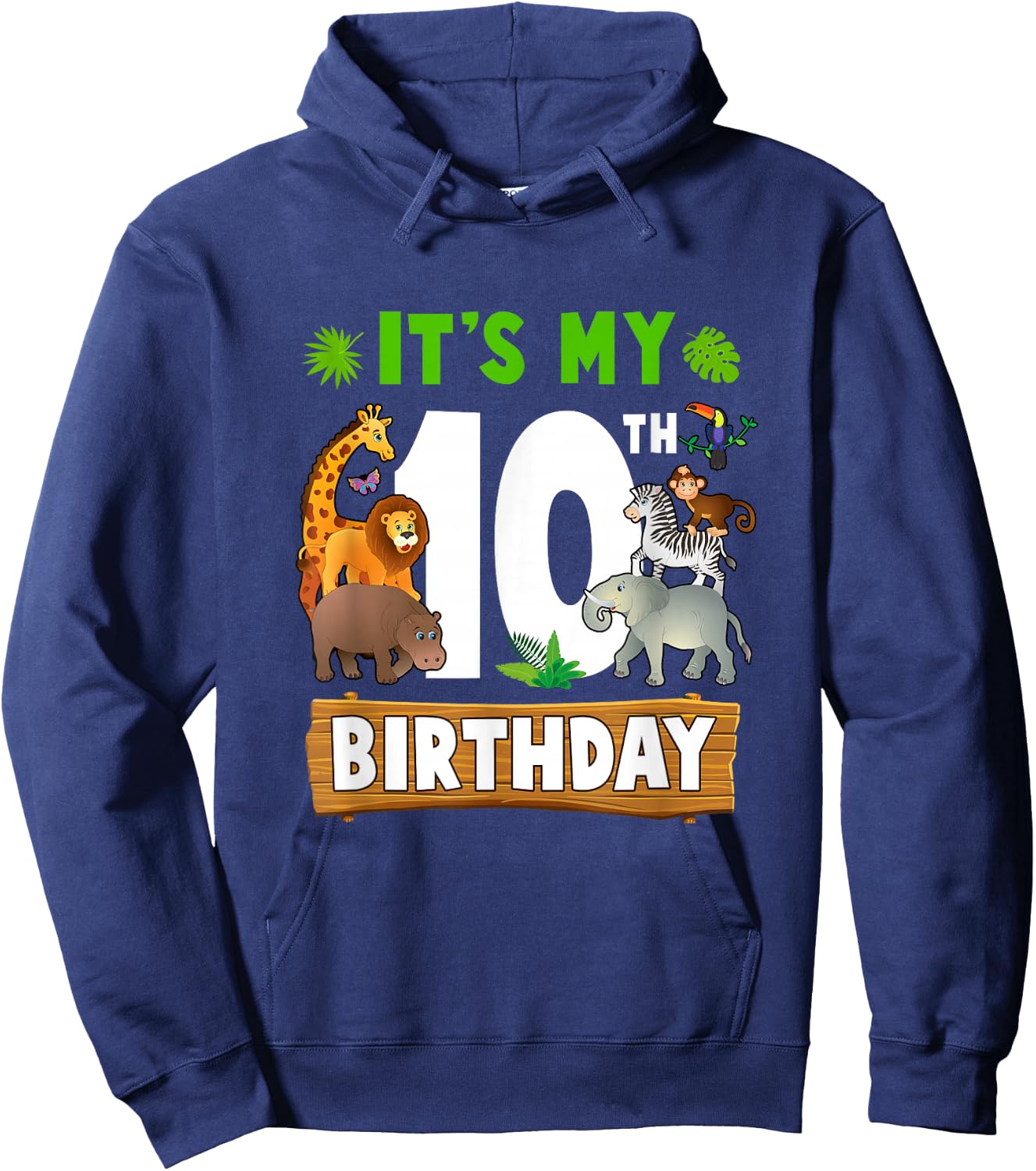 It's My 10Th Birthday Zoo Jungle Safari 10 Years Old Hoodie - Hoodie | Navy
