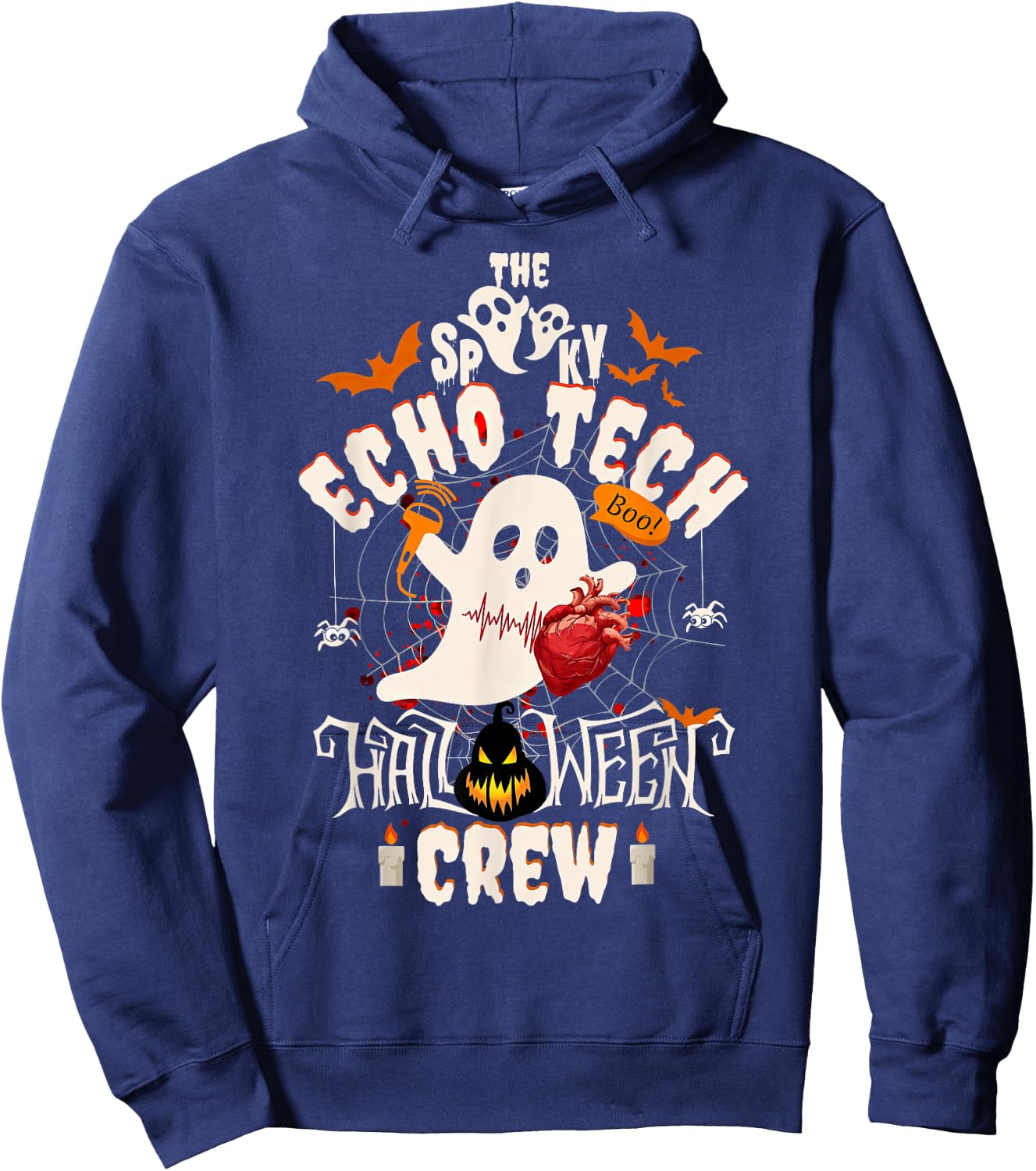 Spooky Echo Tech Halloween Crew Cardiac Sonographer Ghost Hoodie - Hoodie | Navy