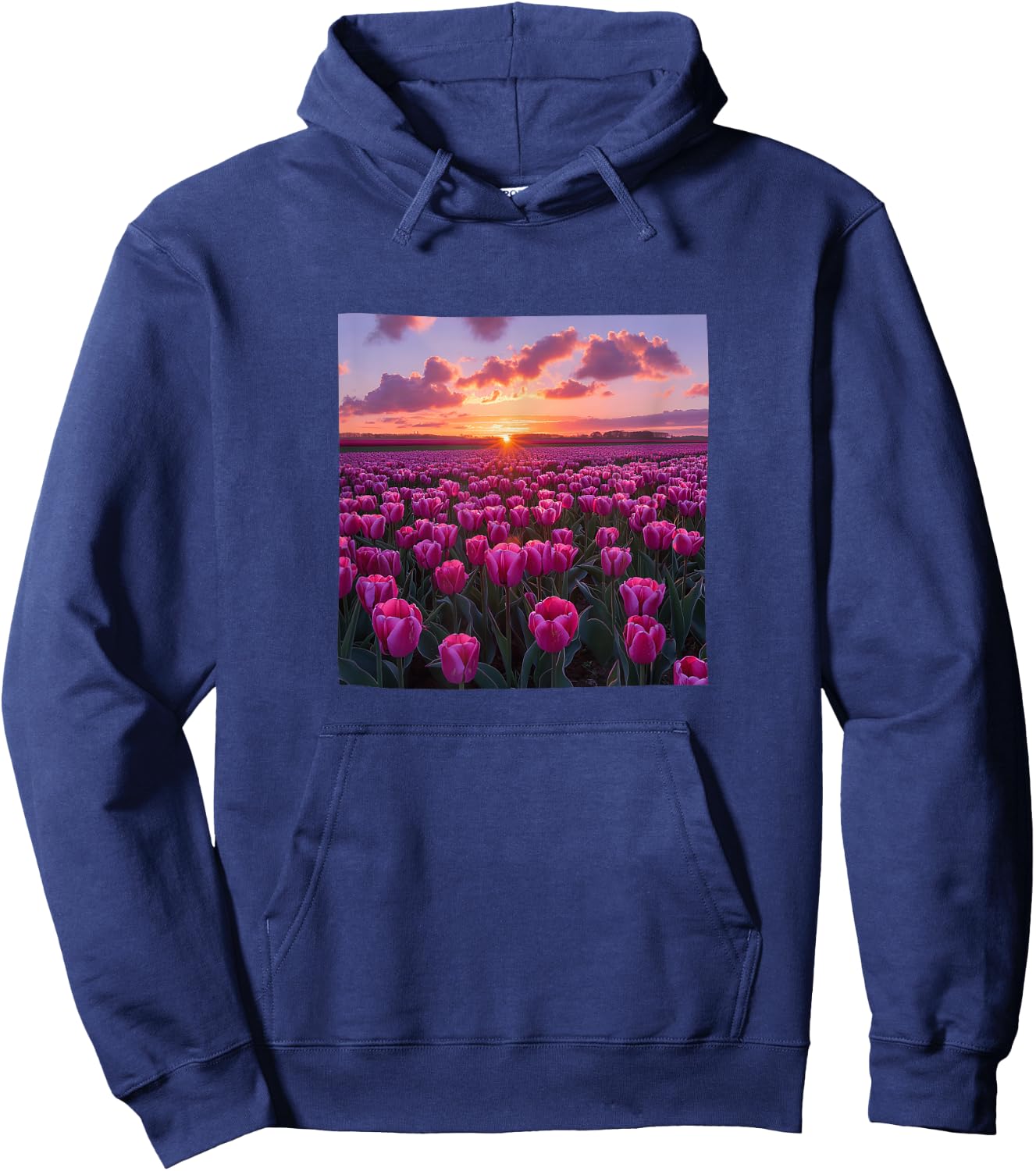 Tulip Flower Field Beautiful Sunset Graphic Hoodie - Hoodie | Navy