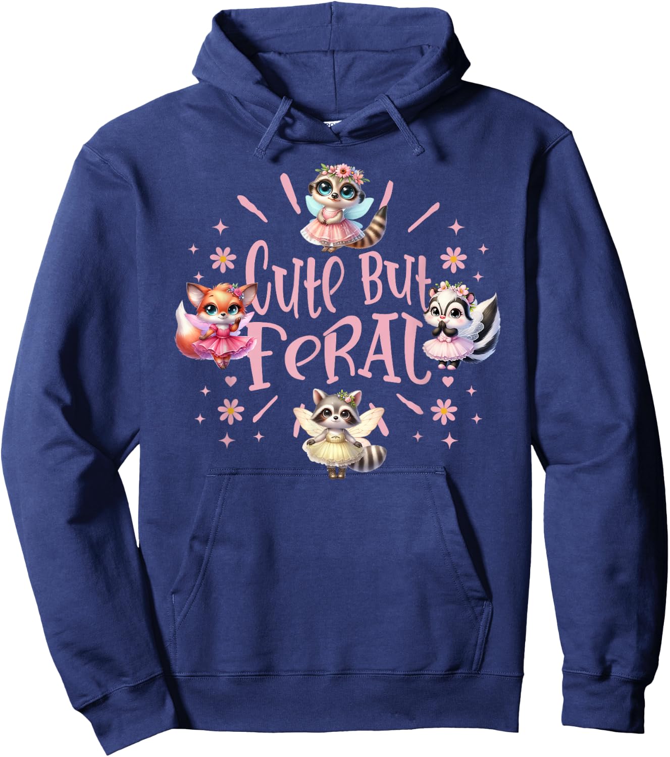 Girly Wild Fairy Animals Cute but Feral Toddler Girl Summer Hoodie - Hoodie | Navy