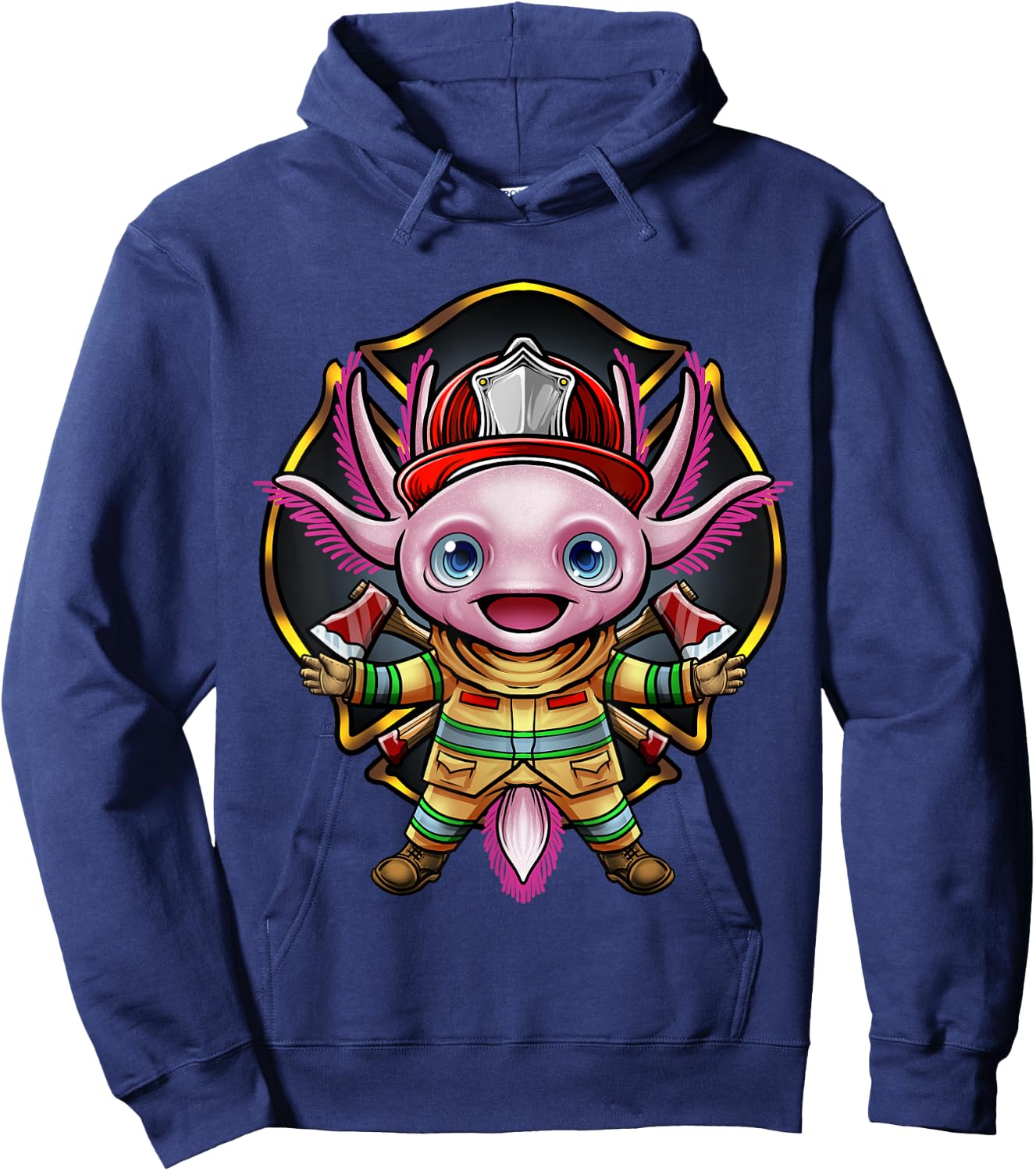 Axolotl Firefighter Fireman Helmet Ax Bunker Gear Fire Chief Hoodie - Hoodie | Navy