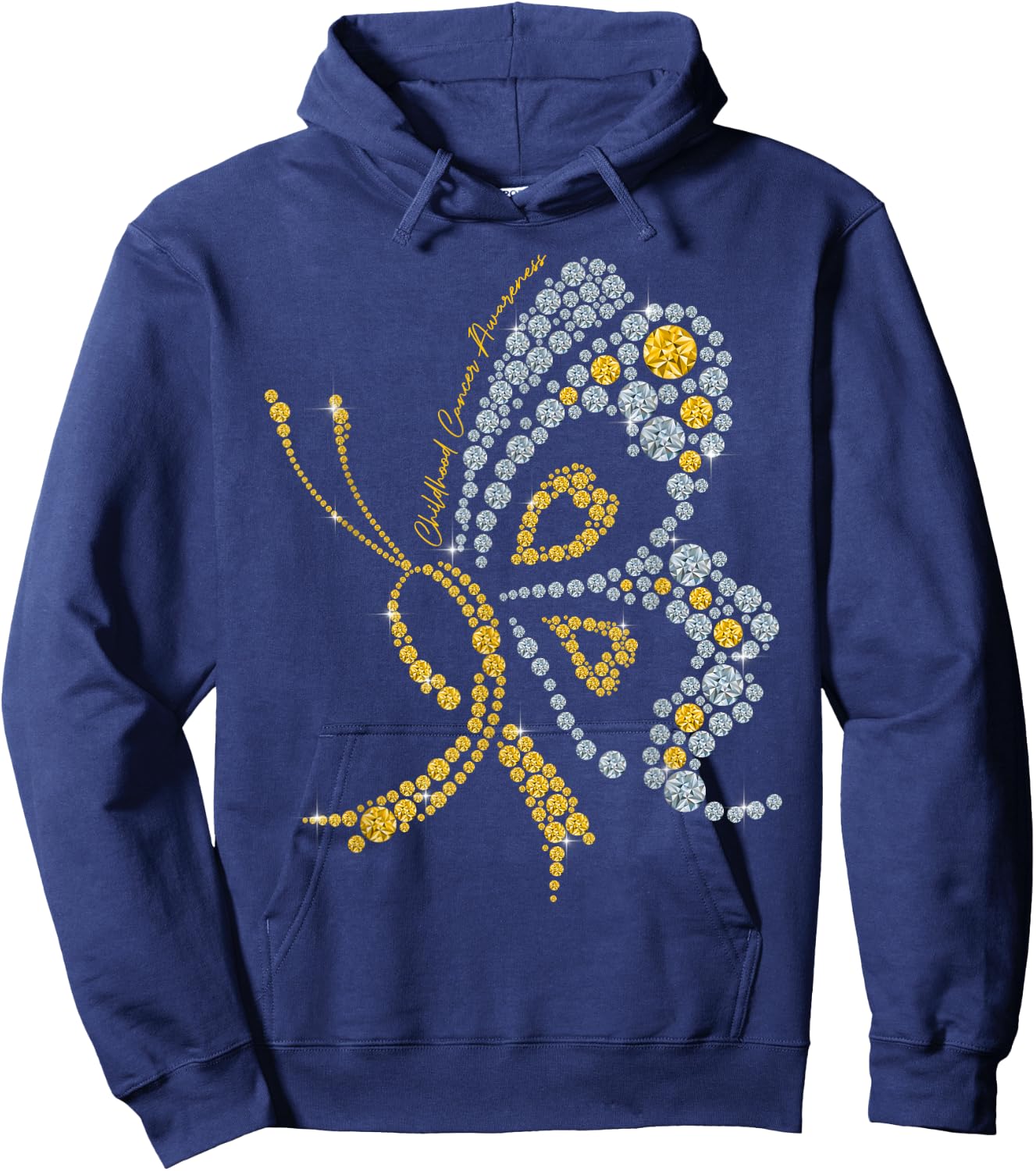 Childhood Cancer Awareness Gold Butterfly Warrior Supporter Hoodie - Hoodie | Navy