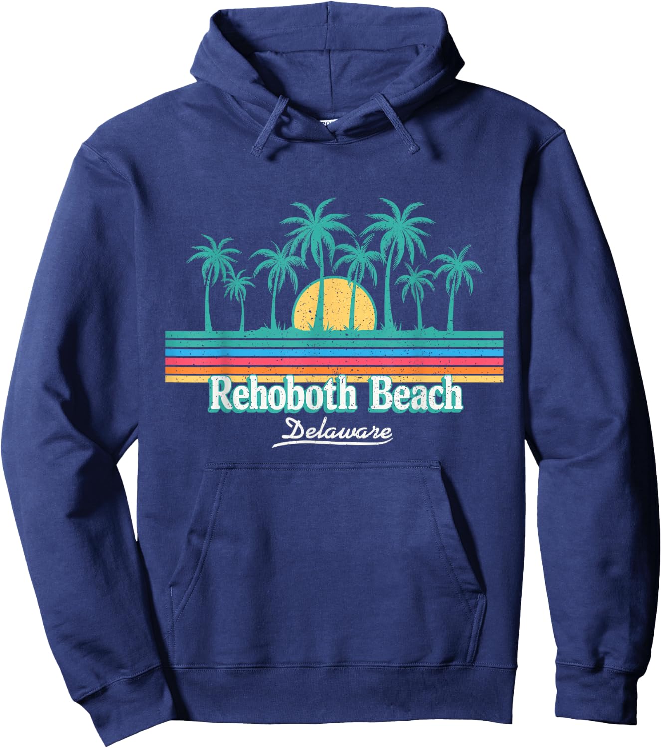 Rehoboth Beach Delaware Sunset Palm Trees Retro 70s 80s Hoodie - Hoodie | Navy