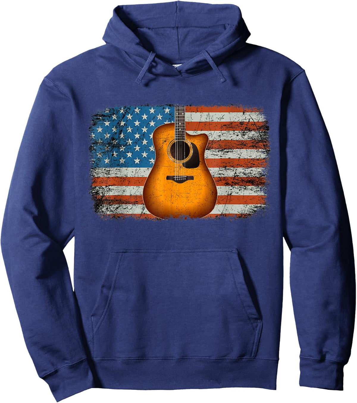 Acoustic Guitar 4th of July American Flag USA Country Music Women Kids Men Hoodie - Hoodie | Navy