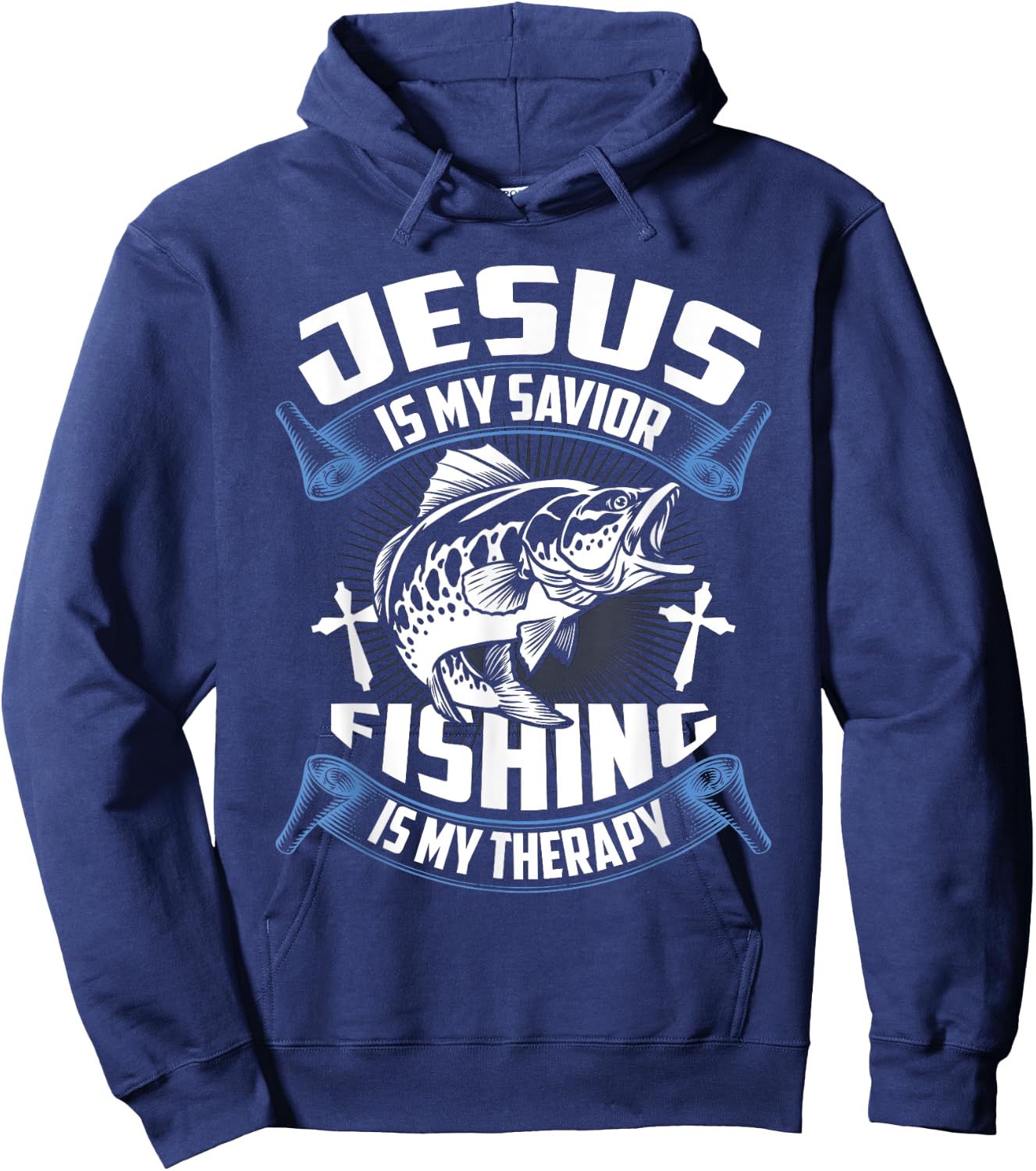 Jesus Is My Savior Fishing Is My Therapy Christian Fishermen Hoodie - Hoodie | Navy